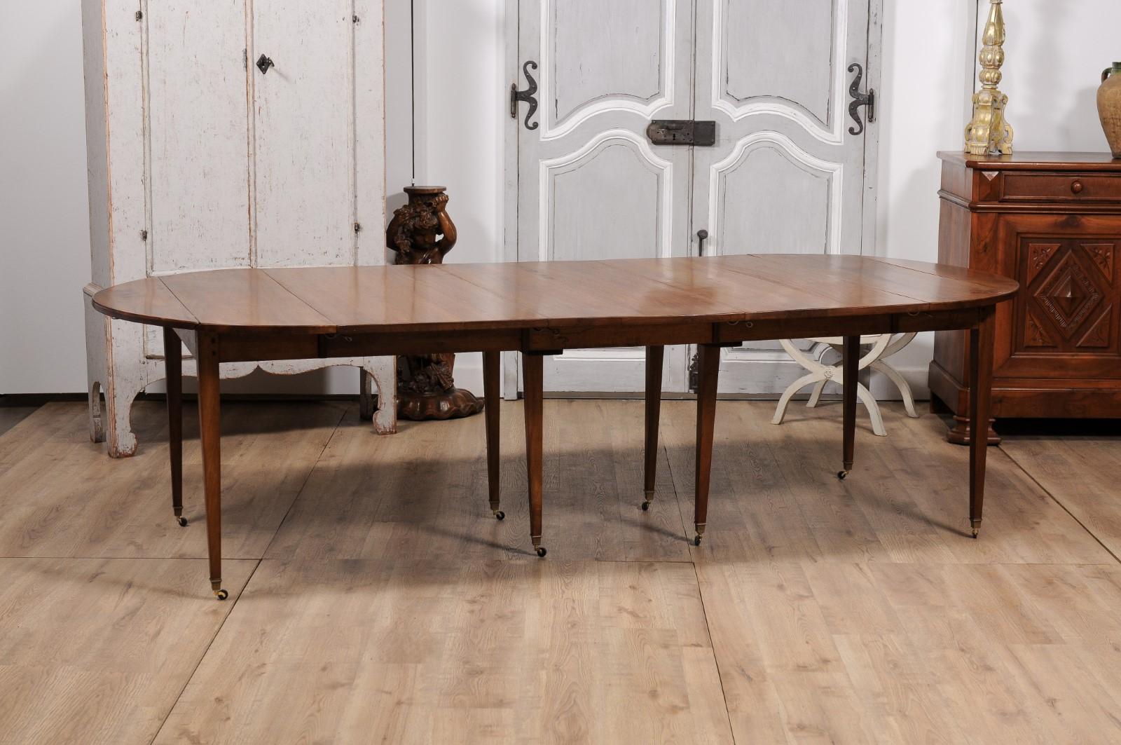 French Turn of the Century Extension Walnut Table With Five Leaves Circa 1900 For Sale 4