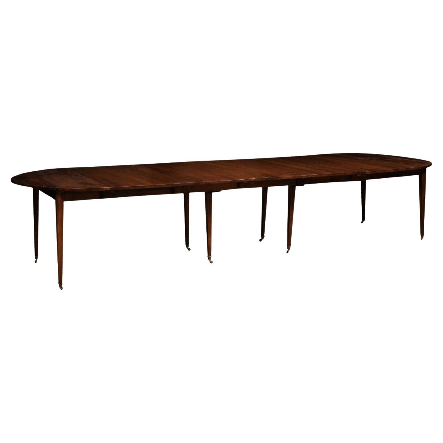 French Turn of the Century Extension Walnut Table With Five Leaves Circa 1900 For Sale