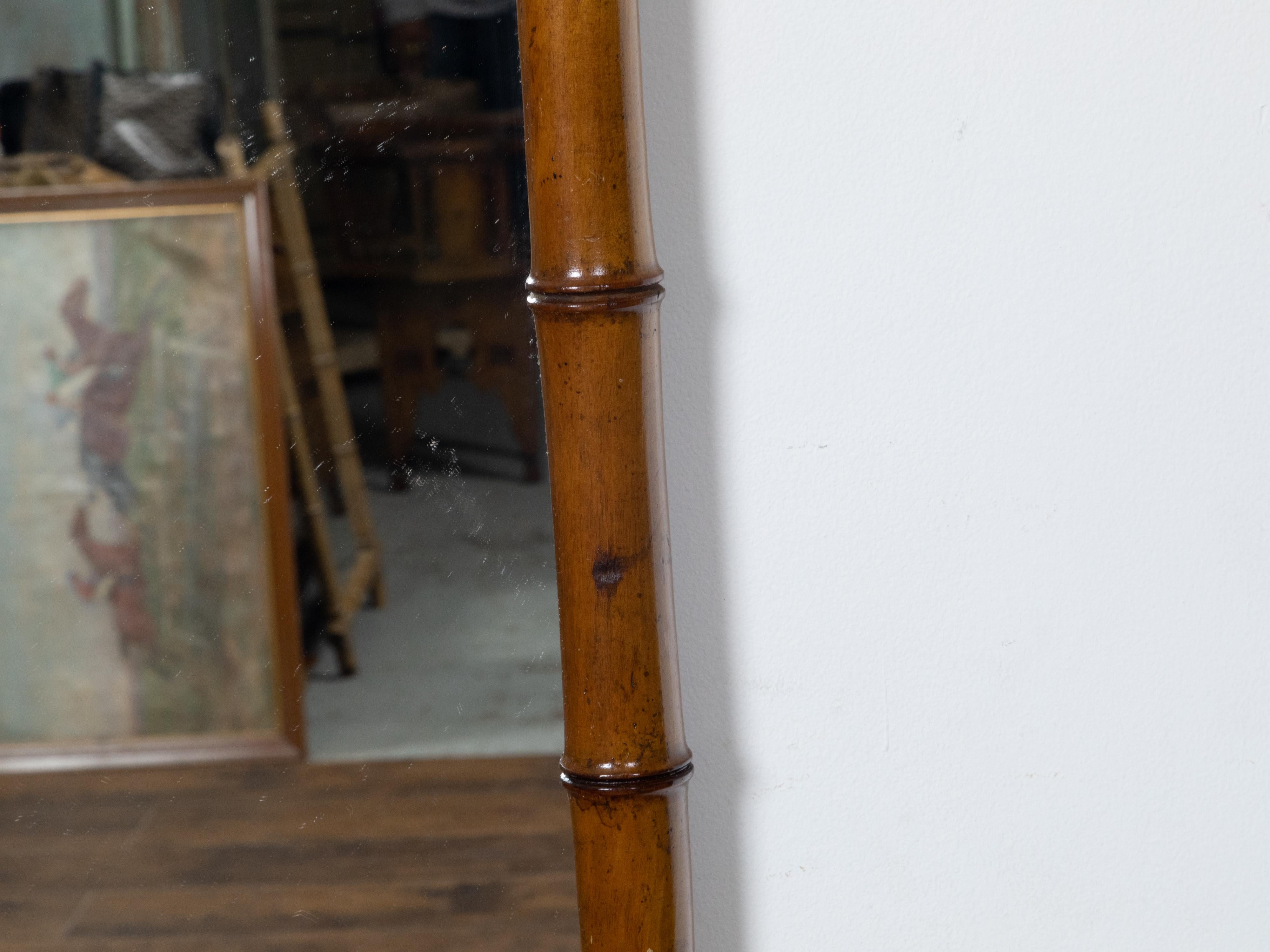 French Turn of the Century Faux Bamboo Brown Mirror with Clean Lines, circa 1900 In Good Condition In Atlanta, GA