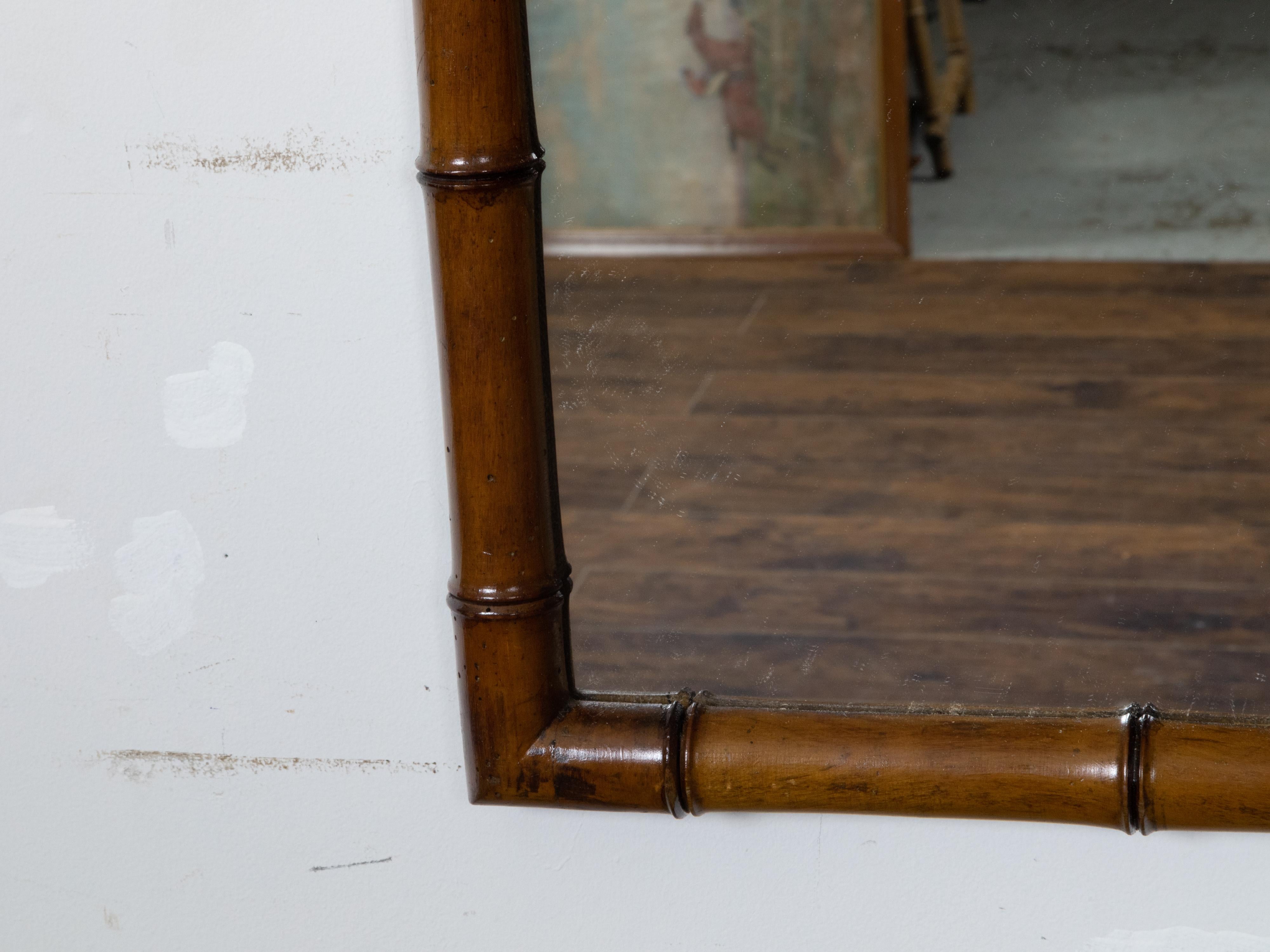 French Turn of the Century Faux Bamboo Brown Mirror with Clean Lines, circa 1900 1