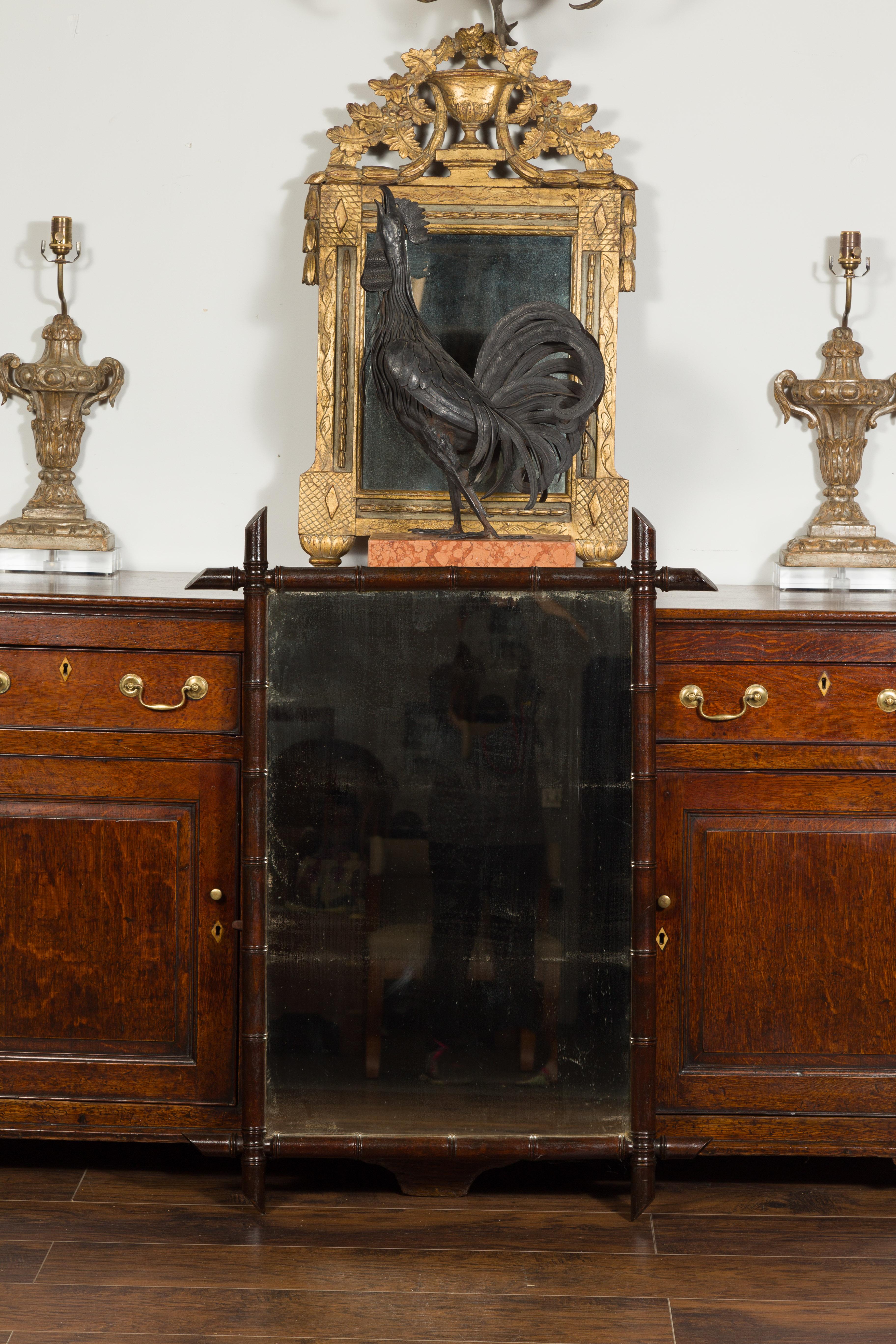 French Turn of the Century Faux Bamboo Mirror with Dark Brown Patina, circa 1900 In Good Condition In Atlanta, GA