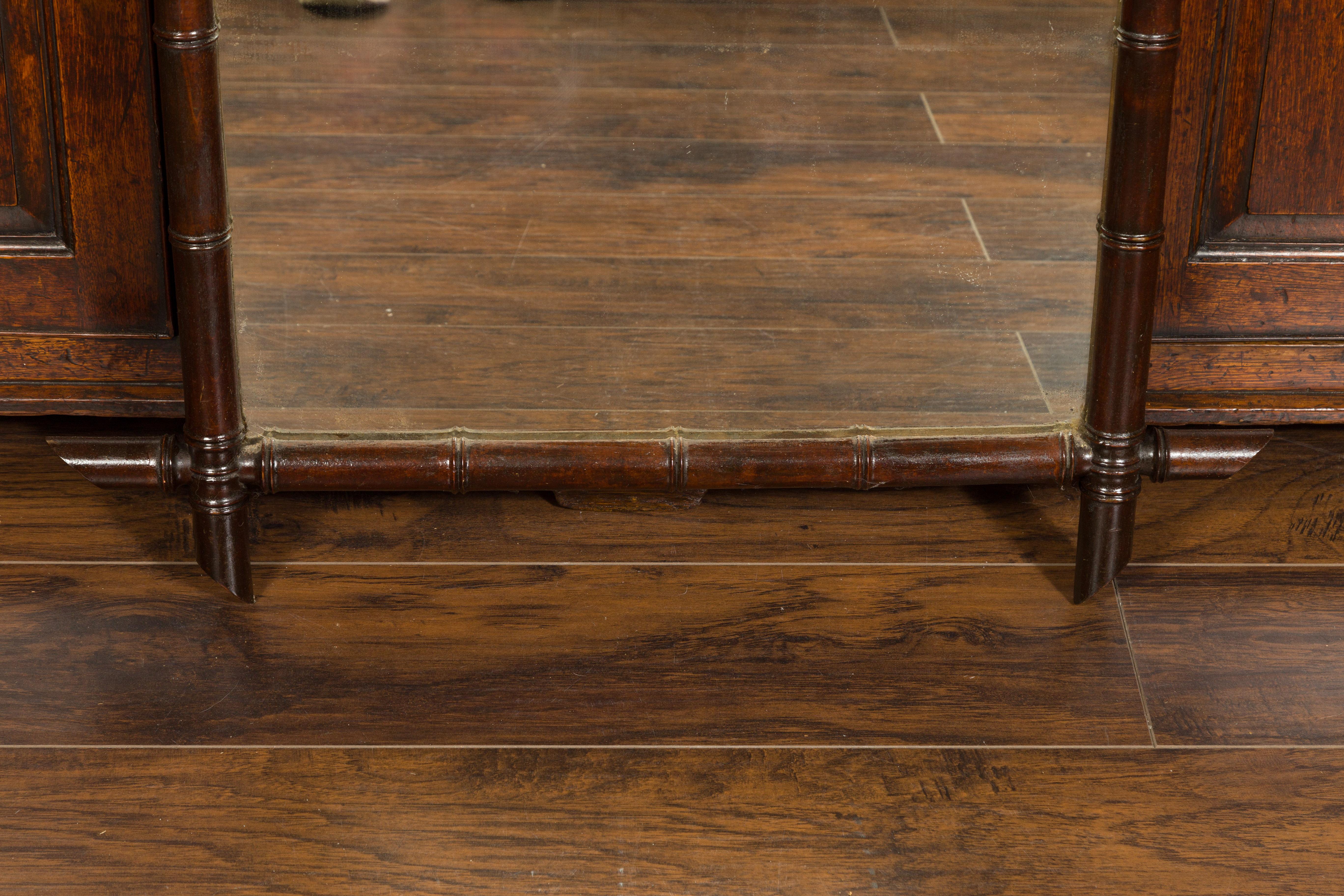 French Turn of the Century Faux Bamboo Mirror with Dark Brown Patina, circa 1900 2