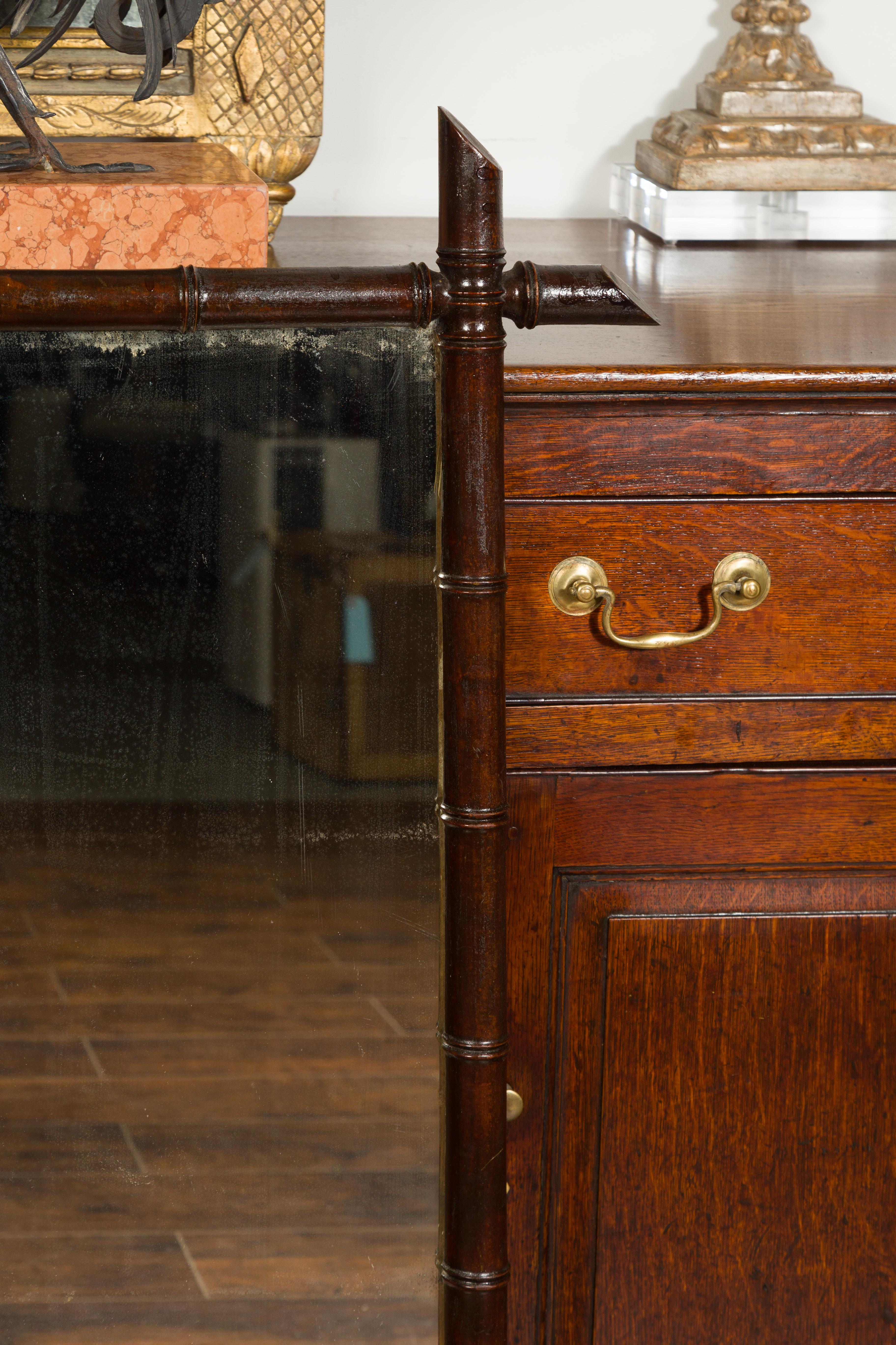 French Turn of the Century Faux Bamboo Mirror with Dark Brown Patina, circa 1900 4