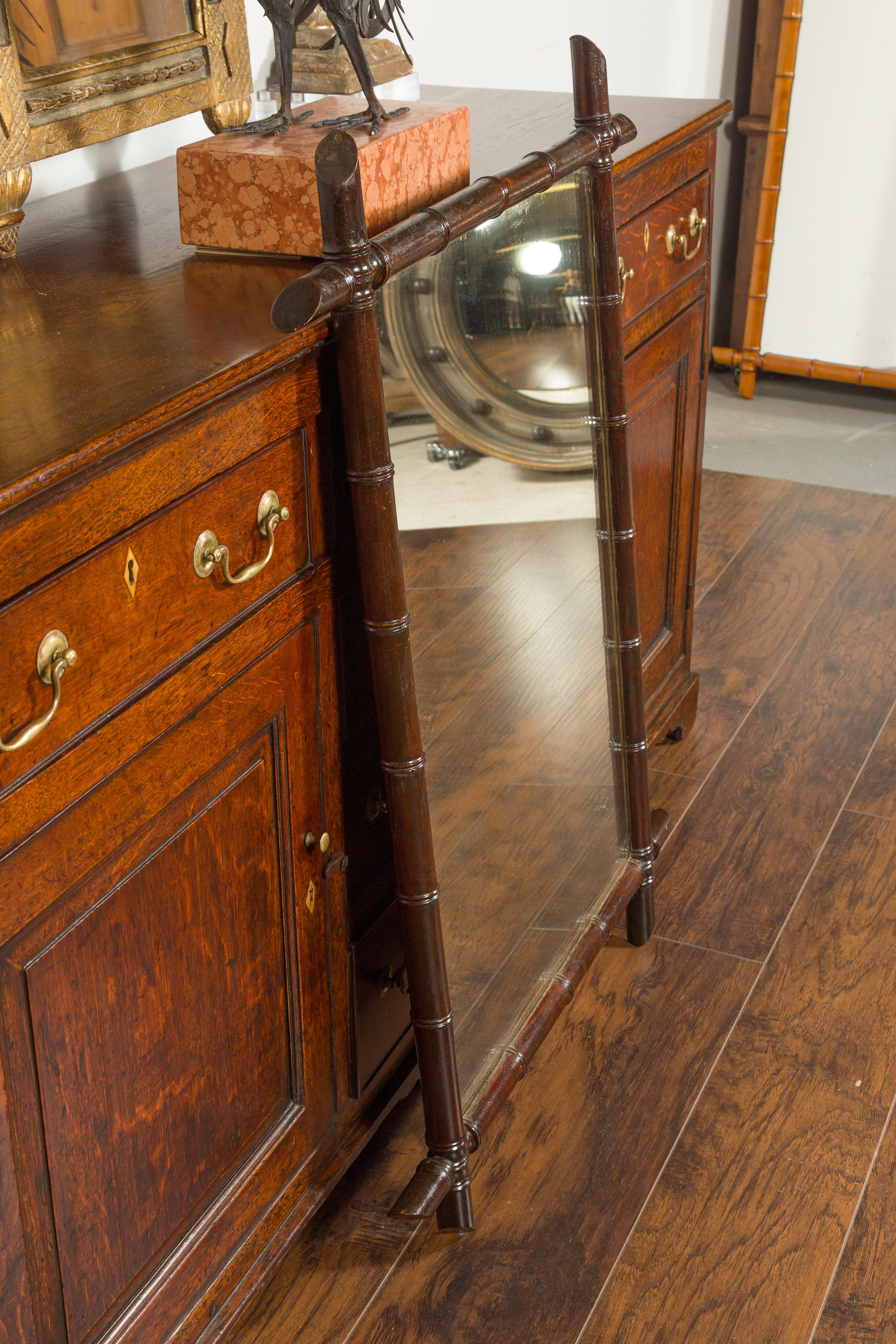 French Turn of the Century Faux Bamboo Mirror with Dark Brown Patina, circa 1900 5