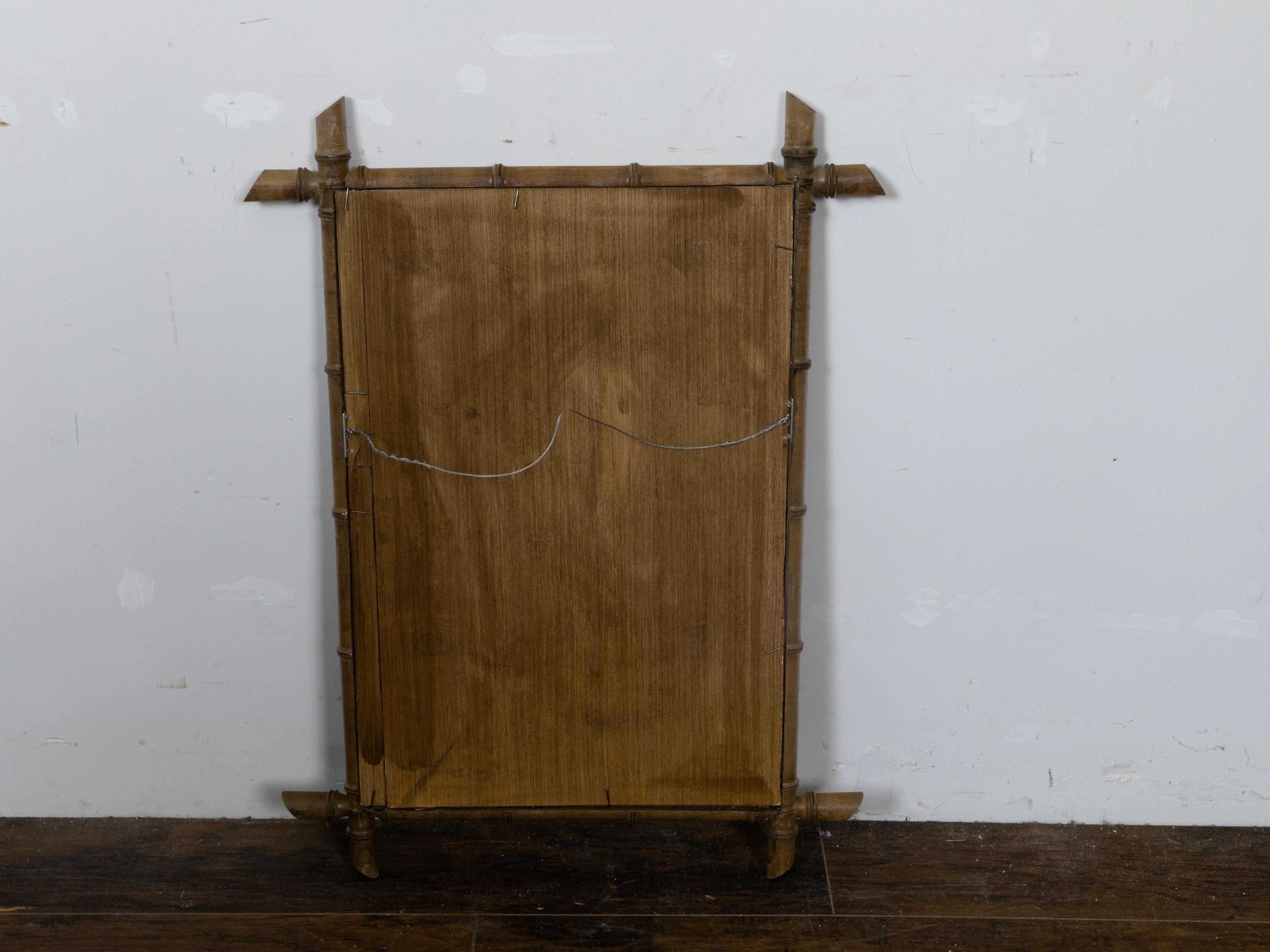French Turn of the Century Faux Bamboo Mirror with Intersecting Corners, 1900s For Sale 4