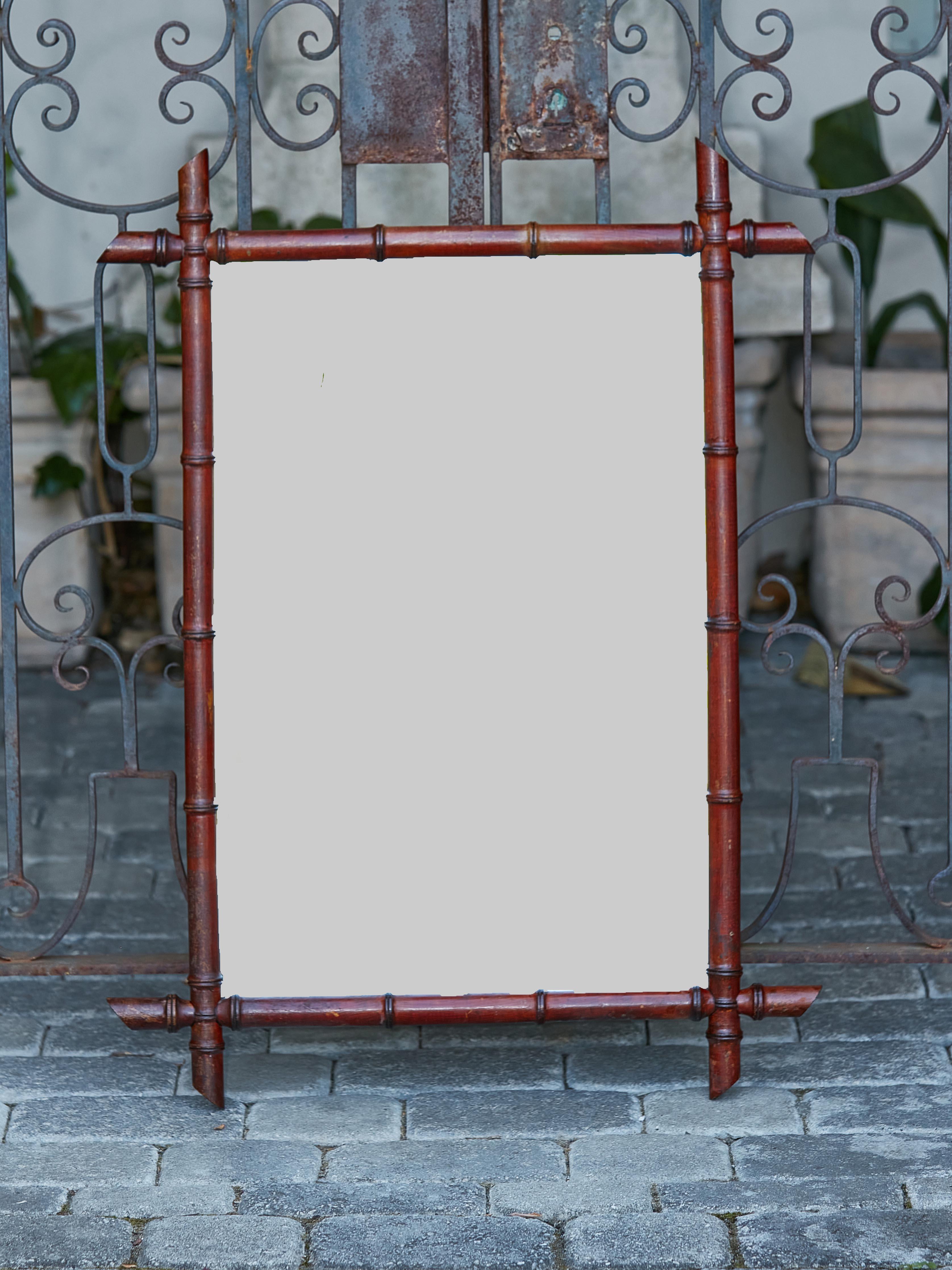 French Turn of the Century Faux Bamboo Mirror with Slanted Accents, circa 1900 For Sale 5