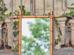 French Turn-of-the-Century Faux Bamboo Wall Mirror in Honey-Toned Wood