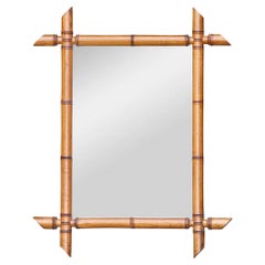 French Turn-of-the-Century Faux Bamboo Wall Mirror in Honey-Toned Wood