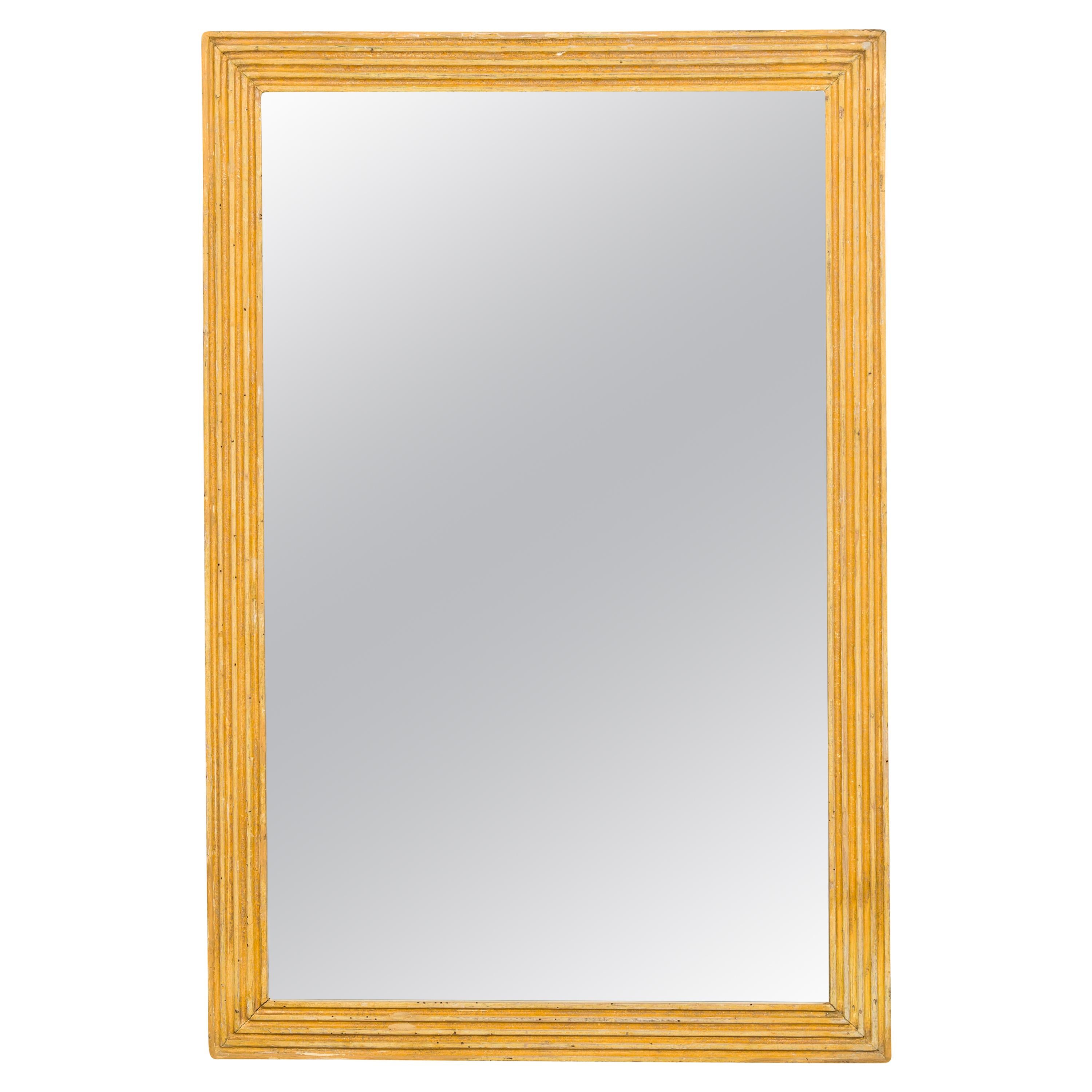 French Turn of the Century Gilt Mirror with Reeded Frame, circa 1900