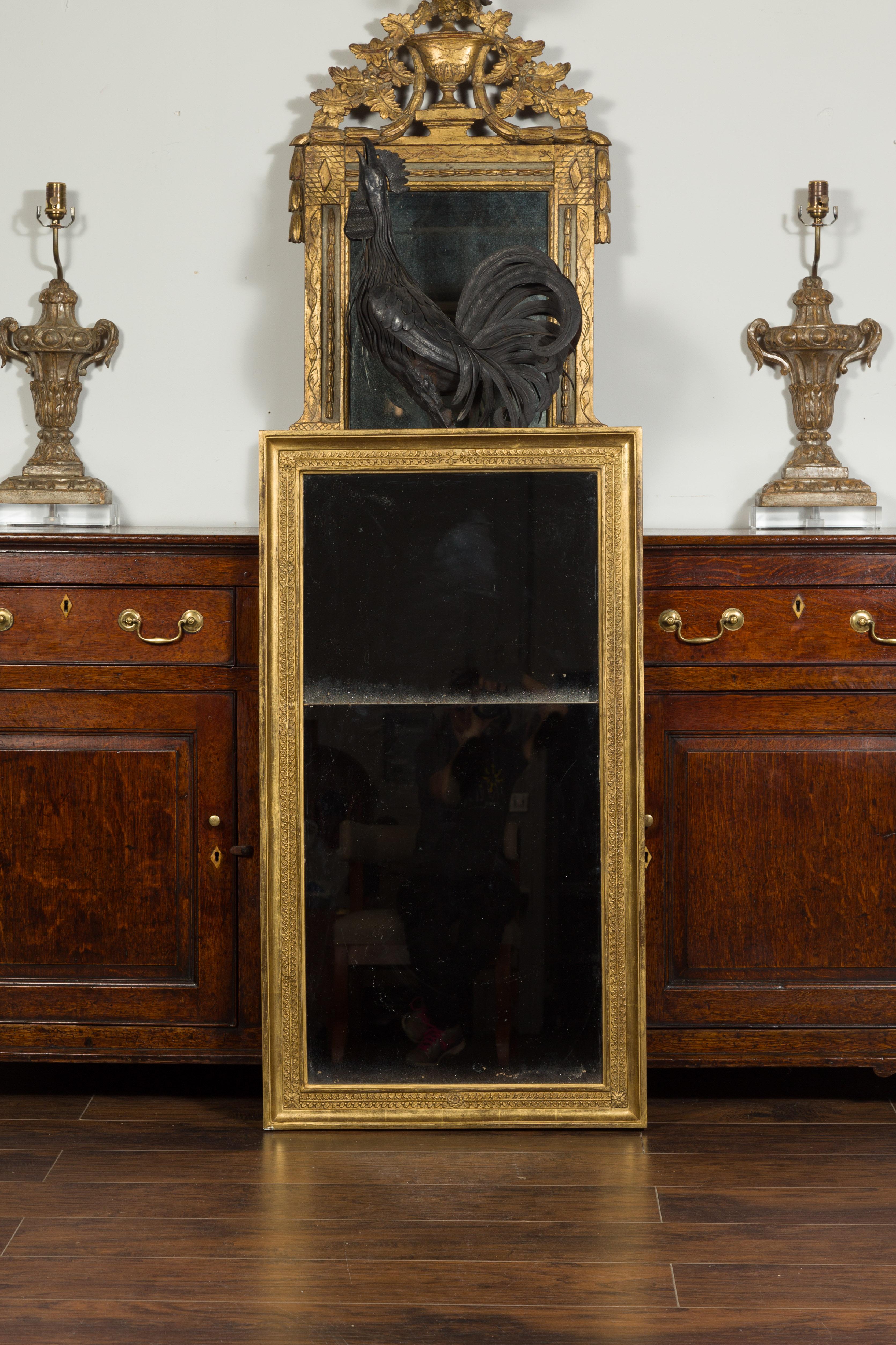 20th Century French Turn of the Century Giltwood Split Mirror with Foliage and Rosettes