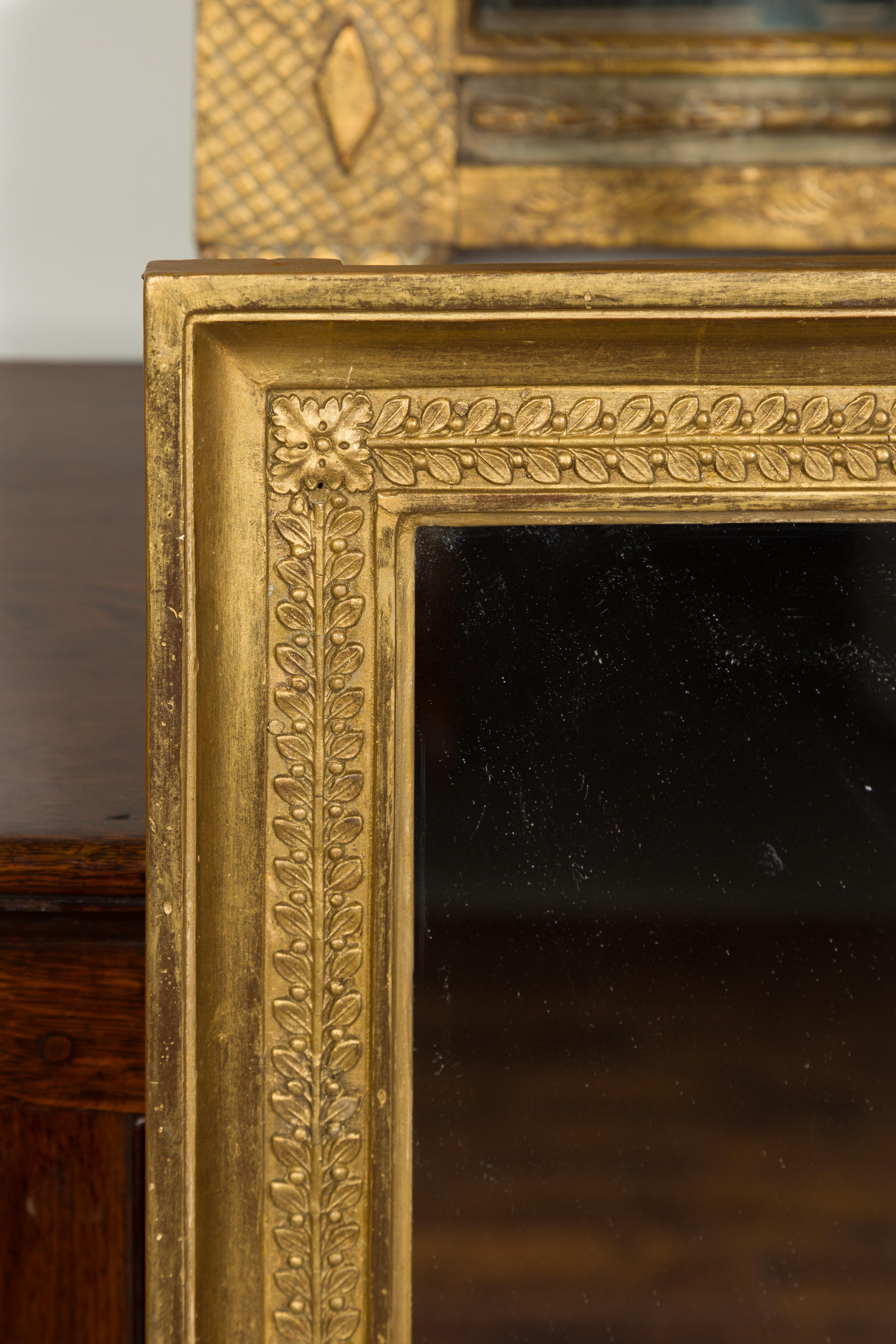 French Turn of the Century Giltwood Split Mirror with Foliage and Rosettes 2