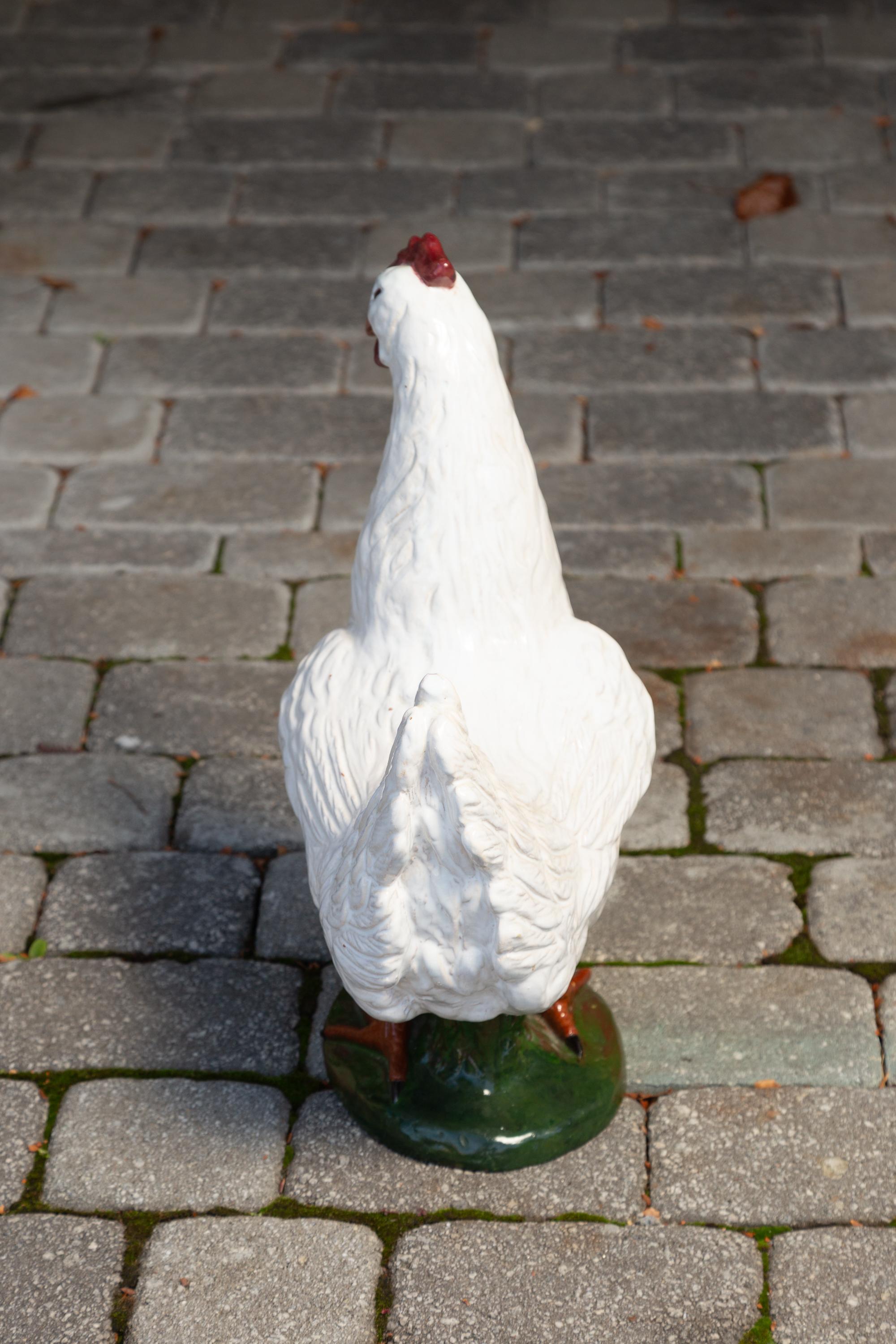 French Turn of the Century Glazed Terracotta Rooster Sculpture, circa 1900 1