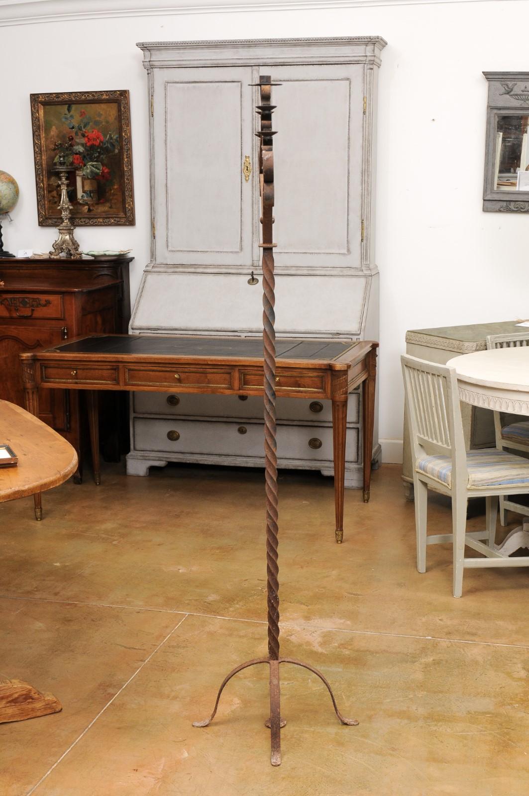 French Turn of the Century Iron Floor Standing Candelabra with Five Prickets For Sale 5