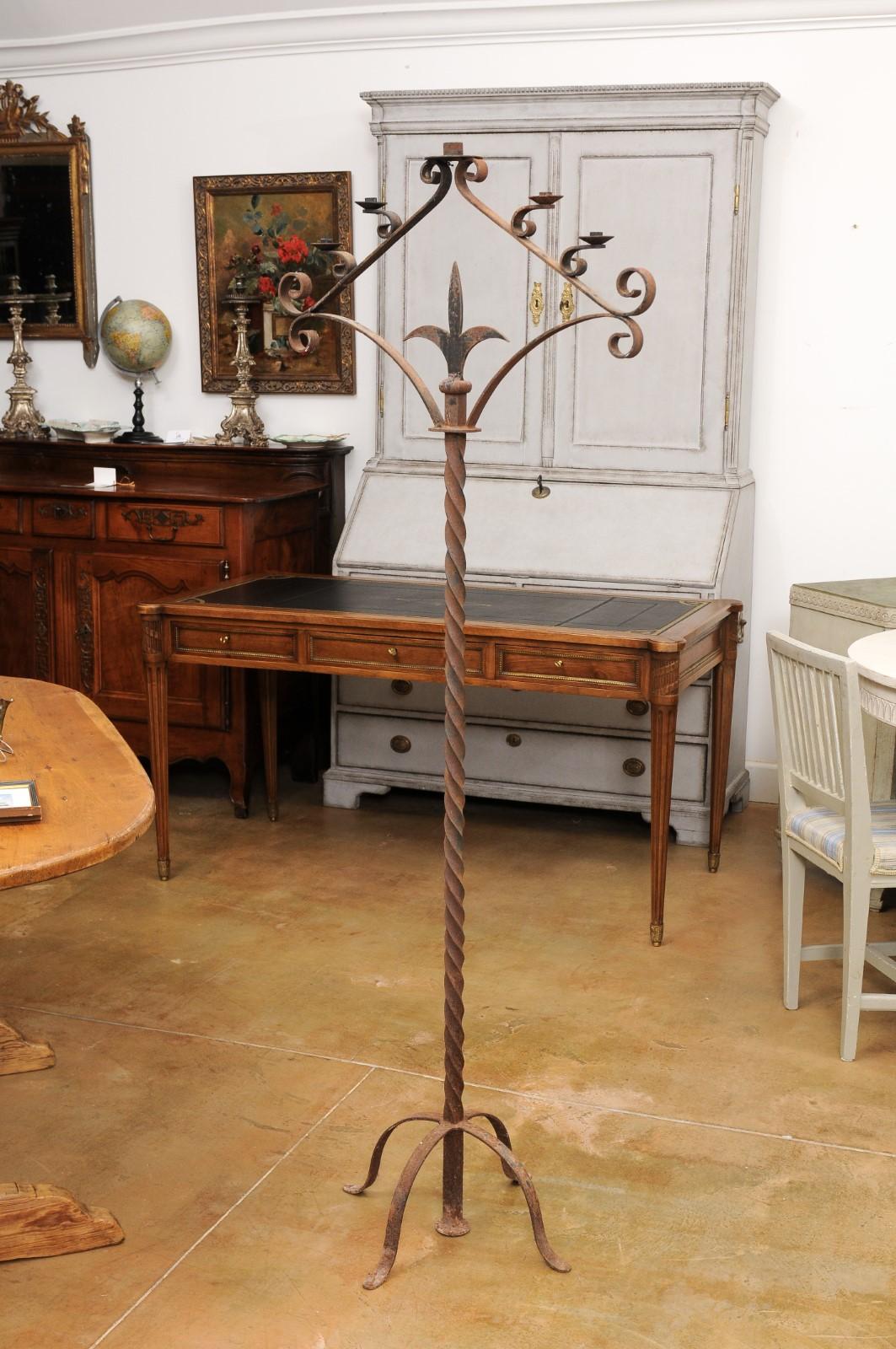 French Turn of the Century Iron Floor Standing Candelabra with Five Prickets For Sale 10