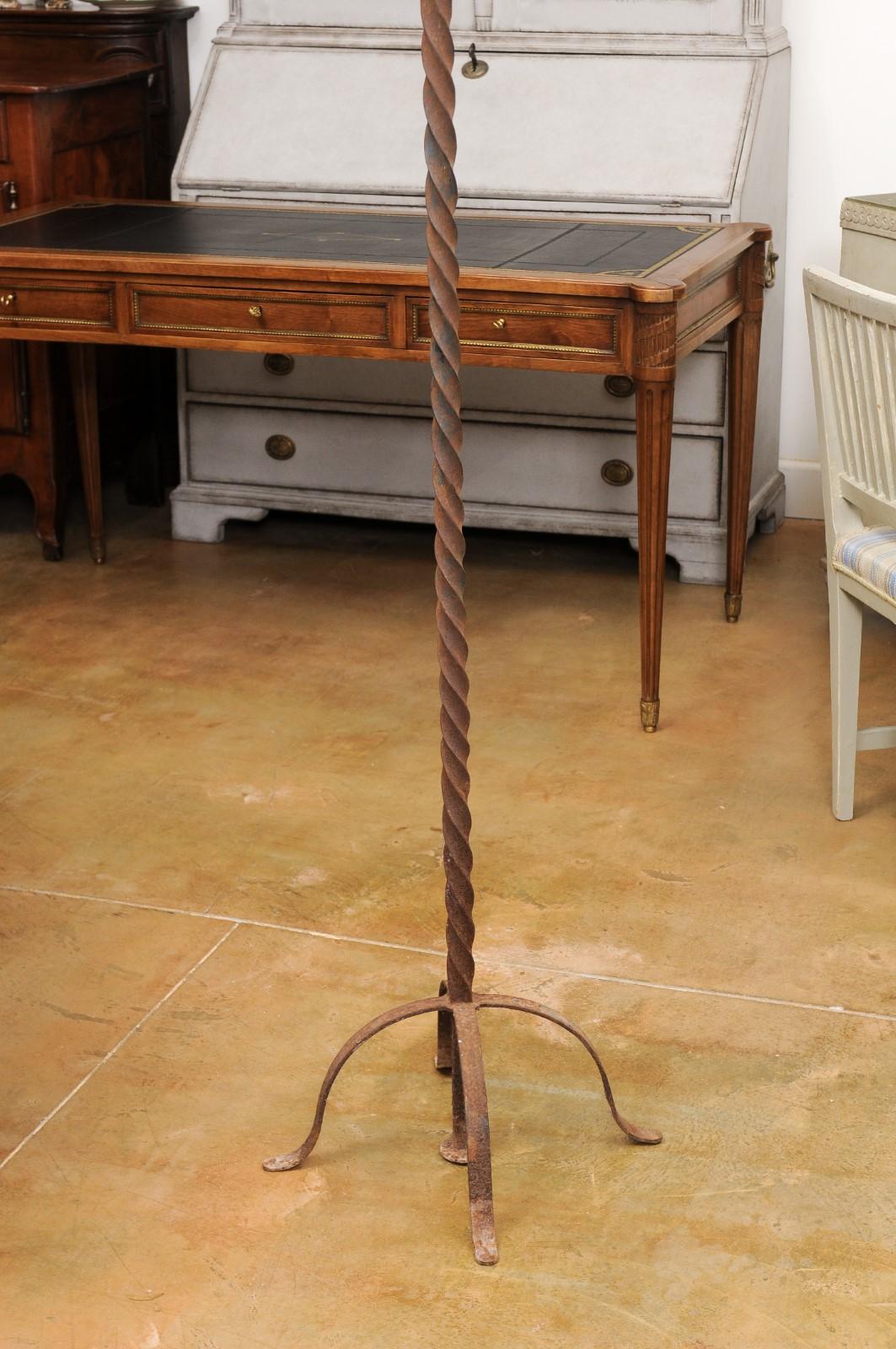 20th Century French Turn of the Century Iron Floor Standing Candelabra with Five Prickets For Sale