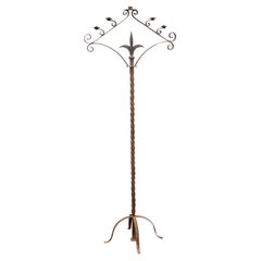 French Turn of the Century Iron Floor Standing Candelabra with Five Prickets