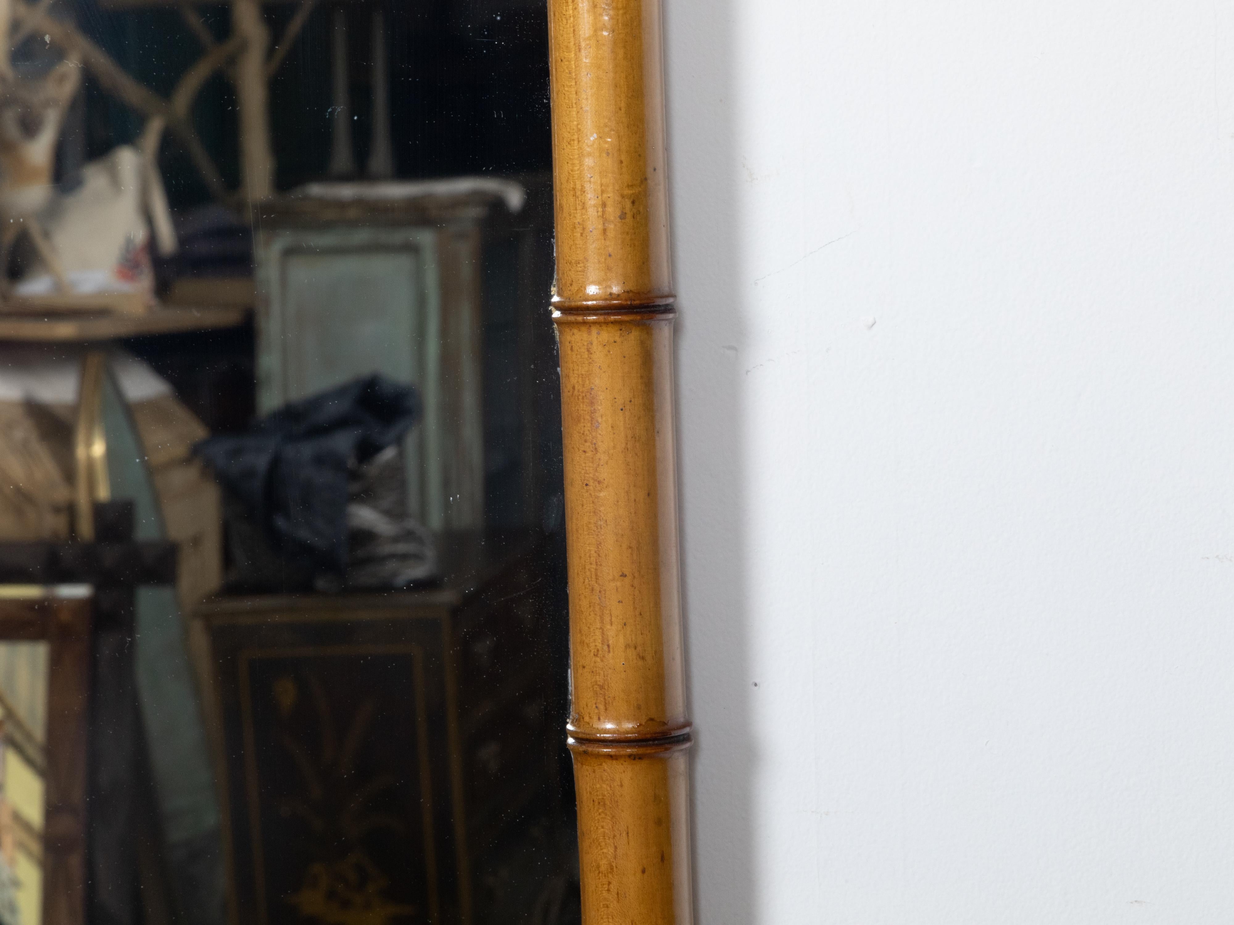 20th Century French Turn of the Century Light Brown Faux Bamboo Mirror circa 1900  For Sale