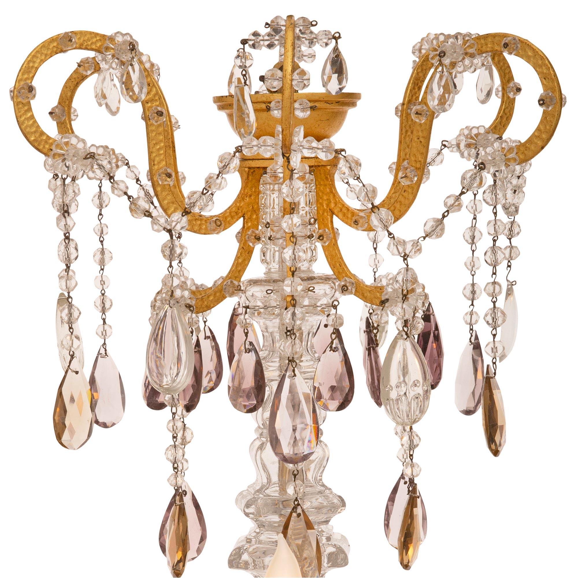 French Turn Of The Century Louis XV St. Gilt Metal And Crystal Chandelier In Good Condition For Sale In West Palm Beach, FL