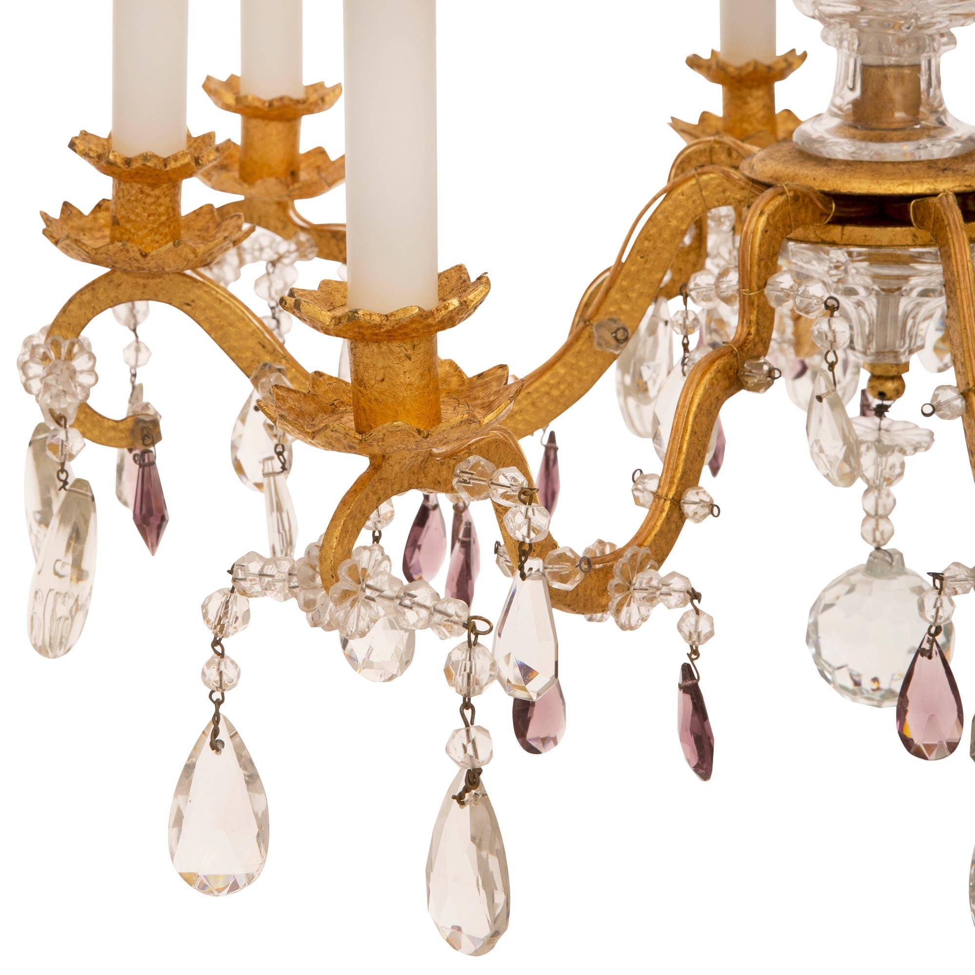 French Turn Of The Century Louis XV St. Gilt Metal And Crystal Chandelier For Sale 1
