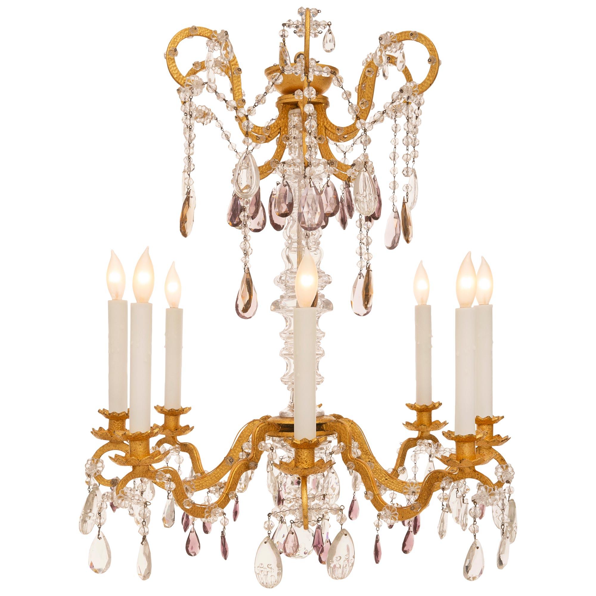 French Turn Of The Century Louis XV St. Gilt Metal And Crystal Chandelier For Sale 3