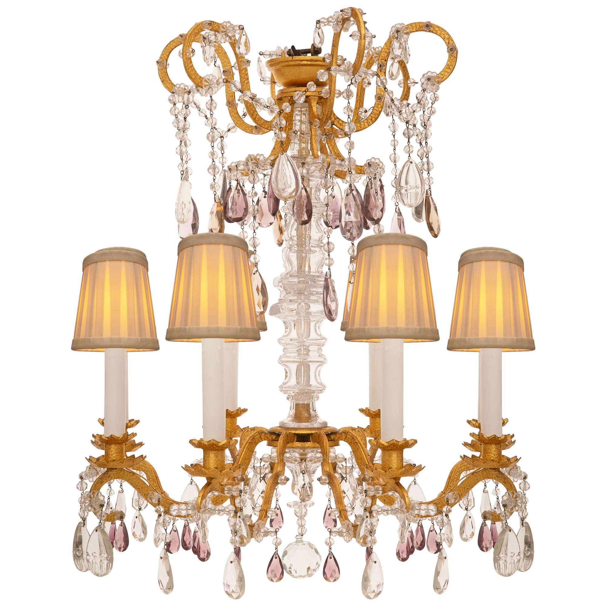 French Turn Of The Century Louis XV St. Gilt Metal And Crystal Chandelier For Sale