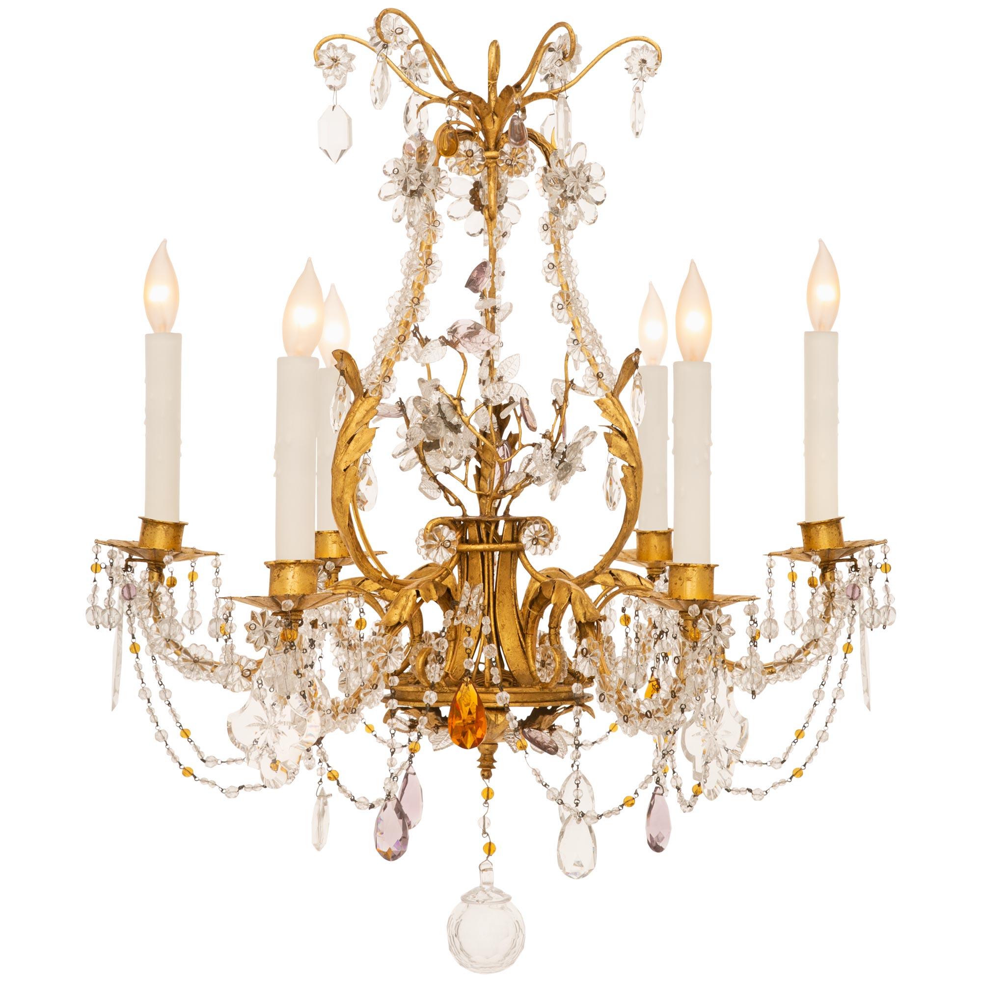 French Turn Of The Century Louis XV St. Gilt Metal & Baccarat Crystal Chandelier In Good Condition For Sale In West Palm Beach, FL