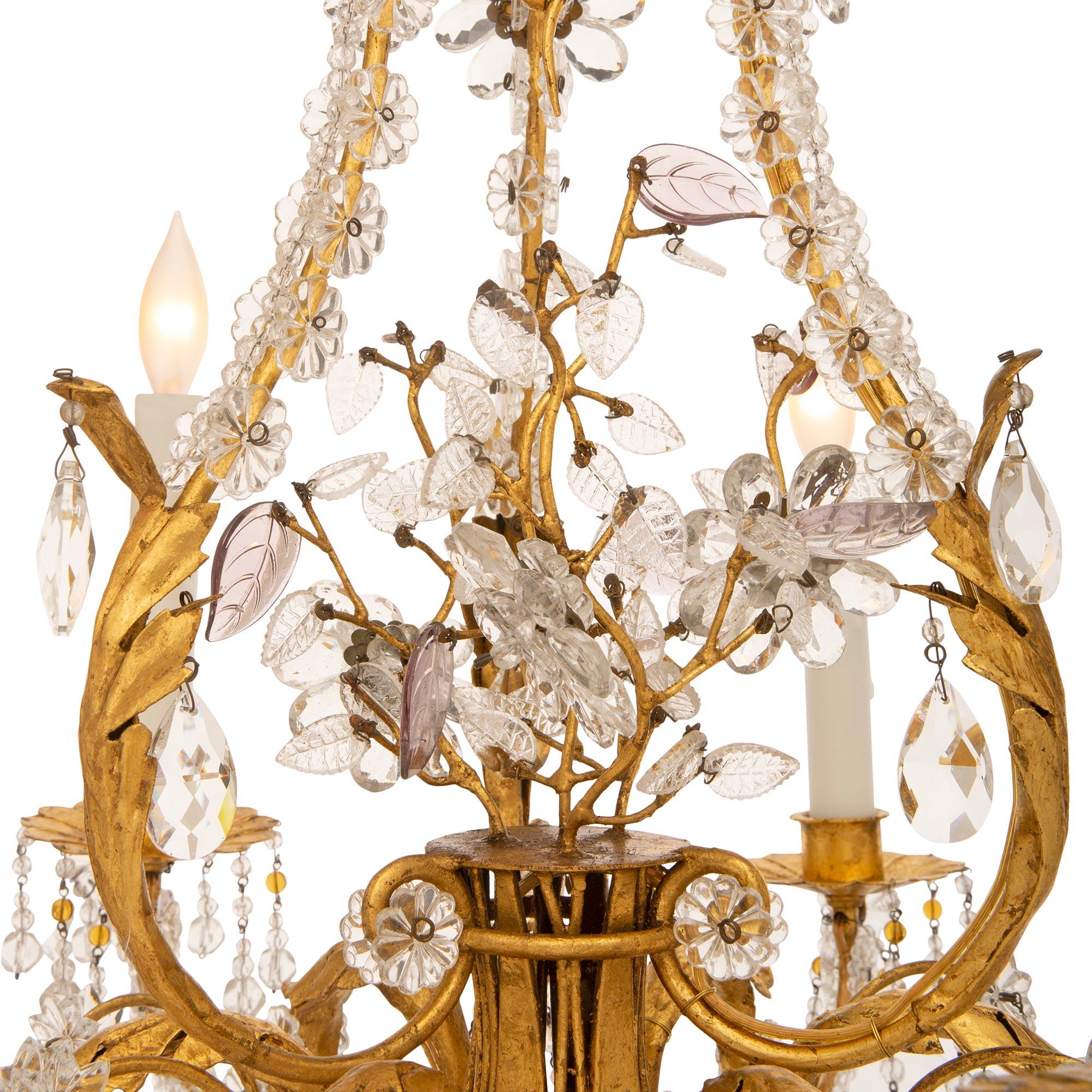 French Turn Of The Century Louis XV St. Gilt Metal & Baccarat Crystal Chandelier For Sale 1