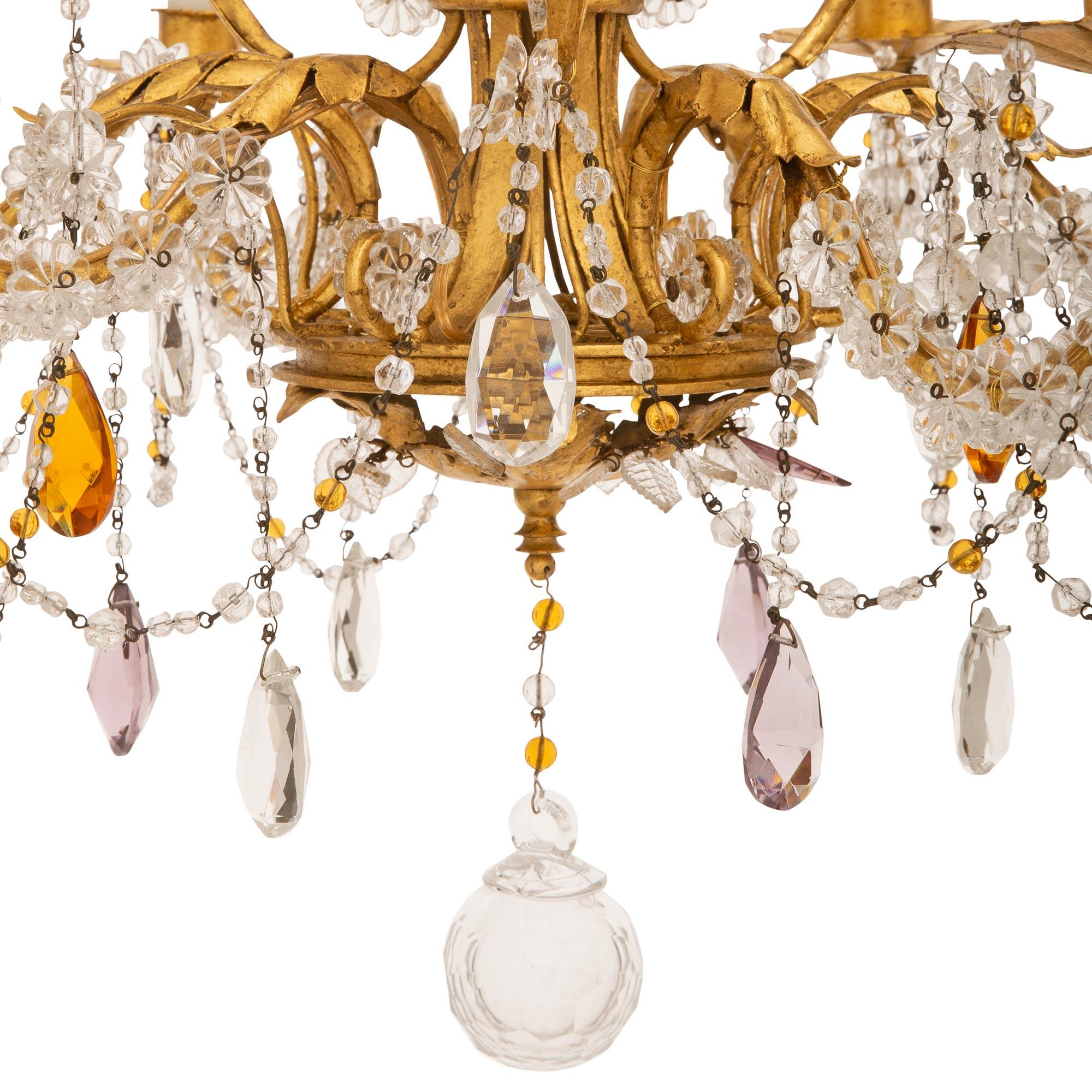 French Turn Of The Century Louis XV St. Gilt Metal & Baccarat Crystal Chandelier For Sale 4