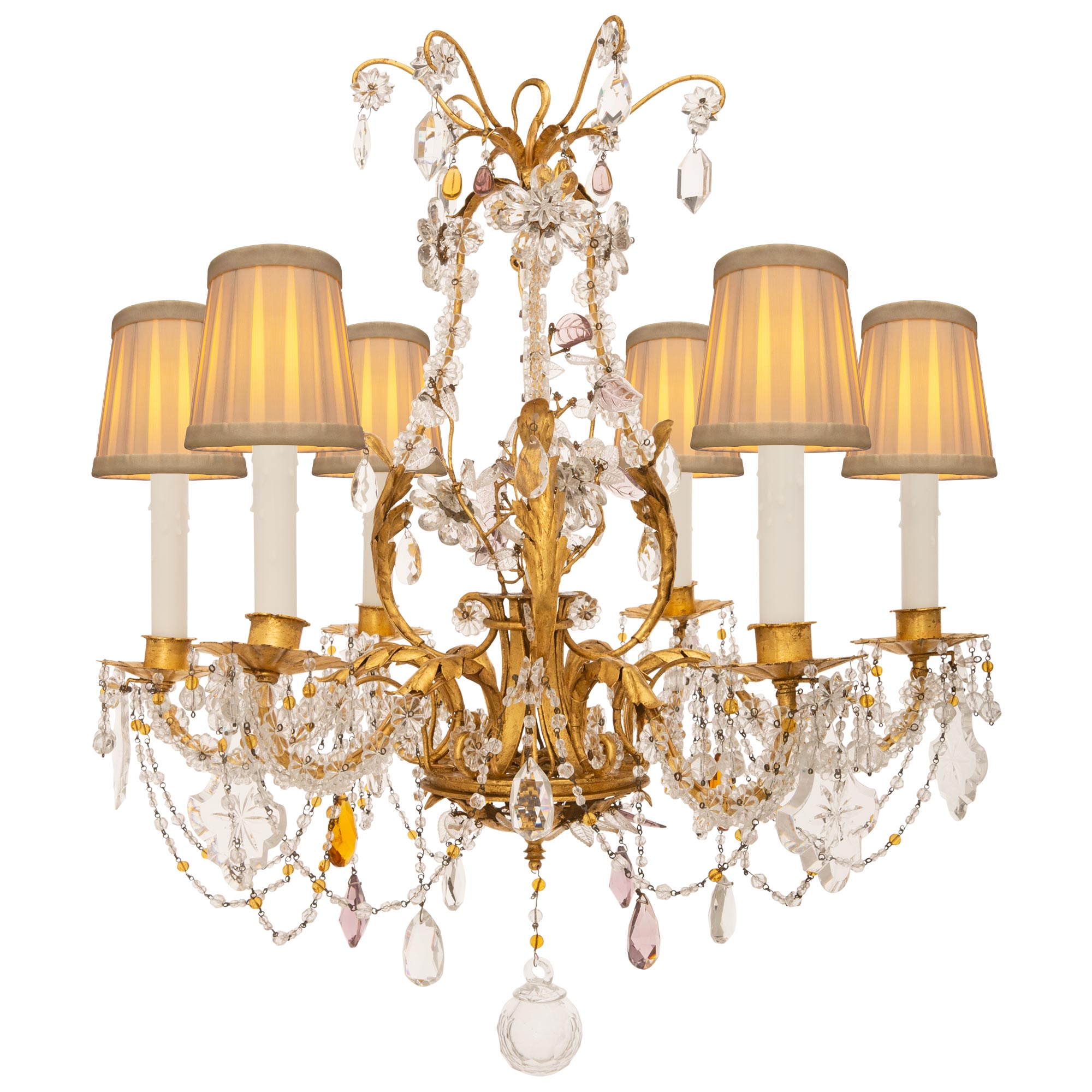 French Turn Of The Century Louis XV St. Gilt Metal & Baccarat Crystal Chandelier For Sale