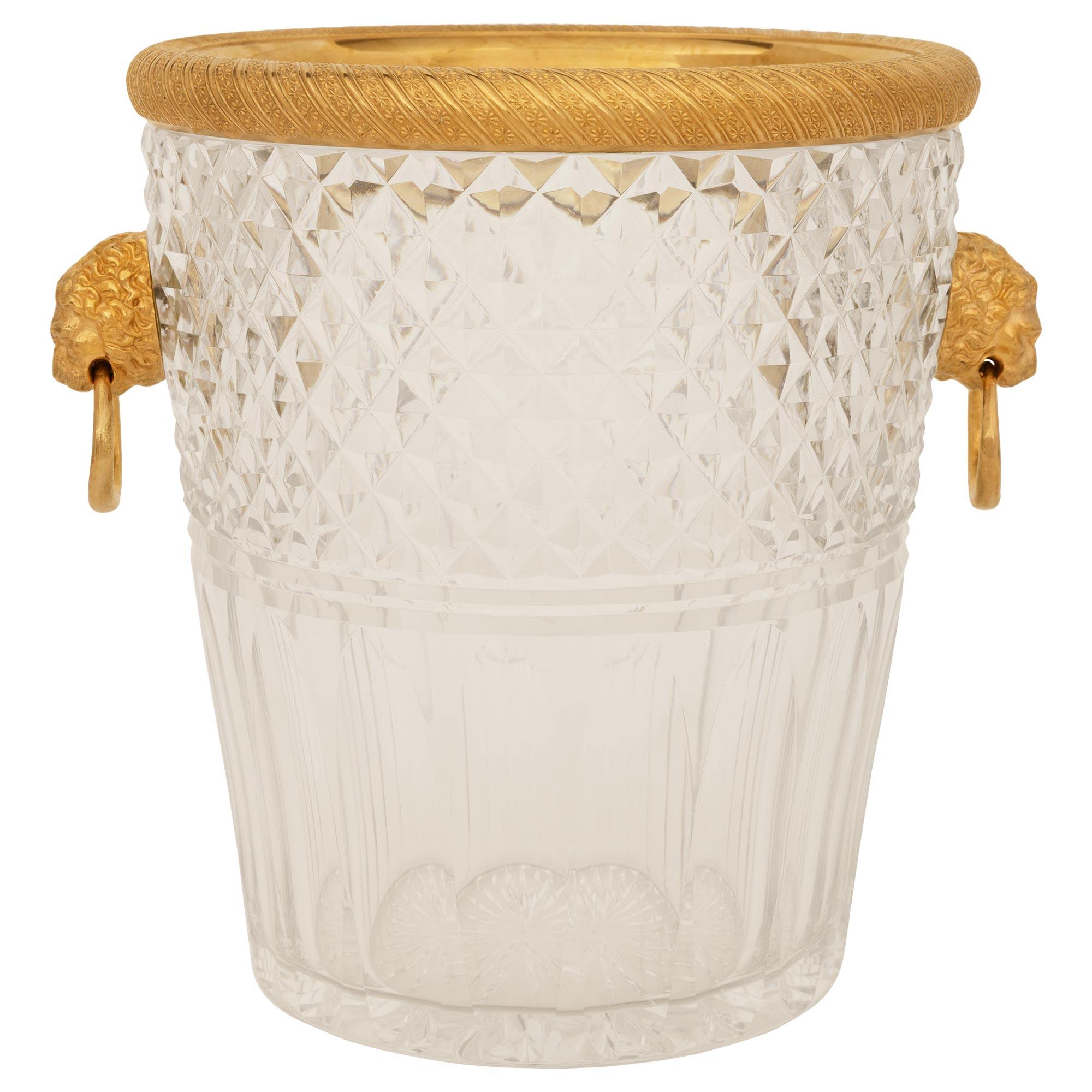 French Turn of the Century Louis XVI st. Baccarat Crystal and Ormolu ice bucket For Sale