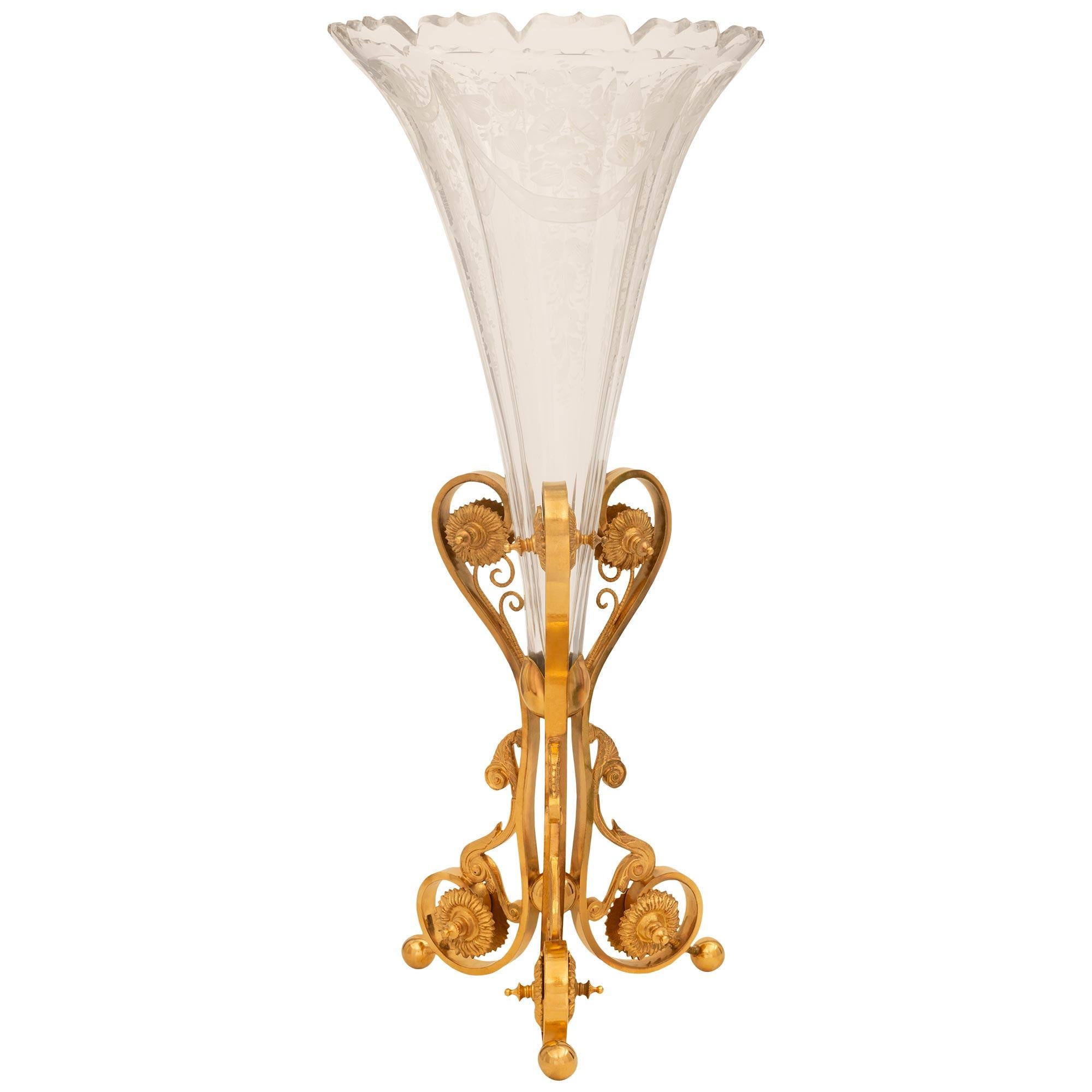 French Turn Of The Century Louis XVI St. Baccarat Crystal & Ormolu Mounted Vase For Sale 4