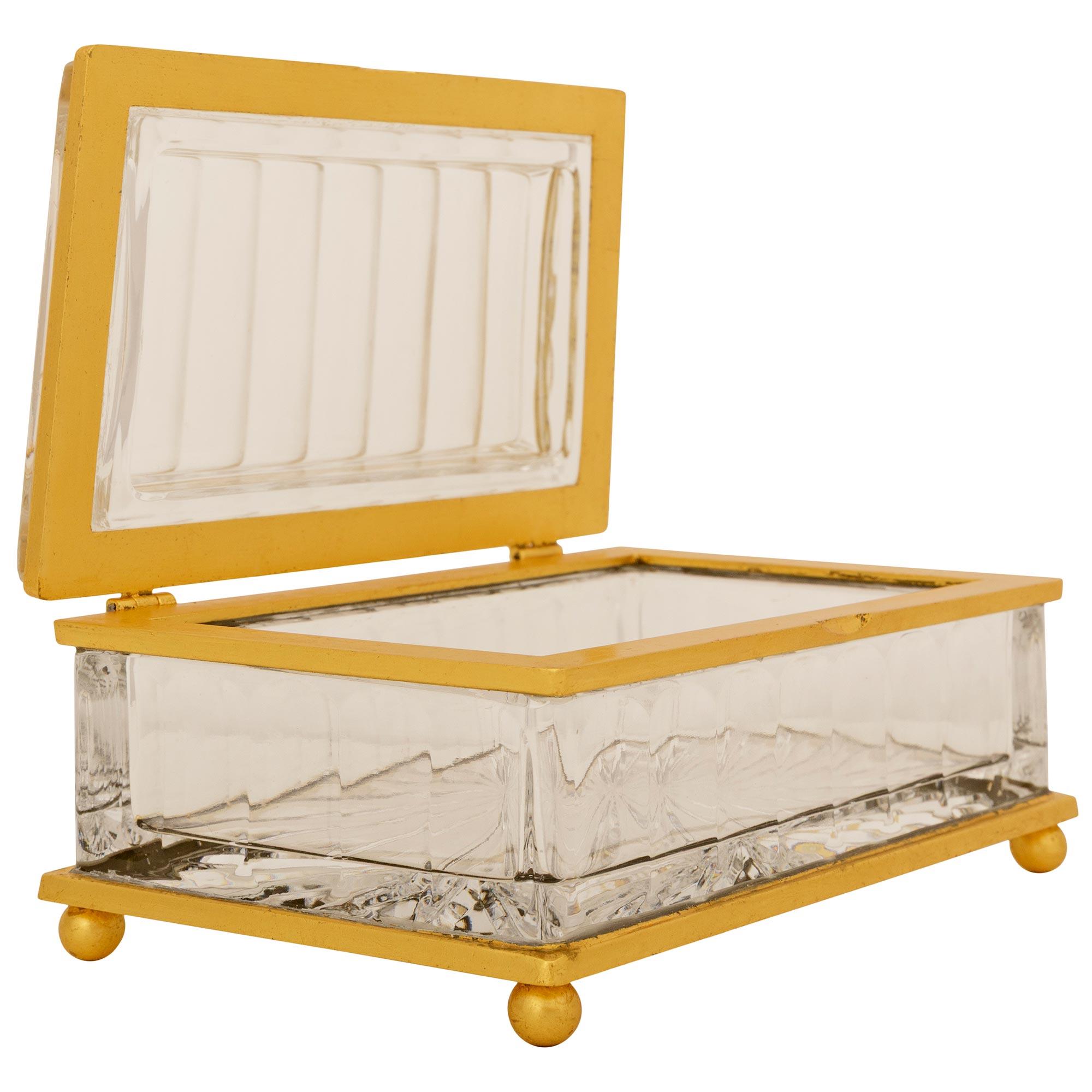 19th Century French Turn of the Century Louis XVI st. Crystal and Gilt Bronze box For Sale