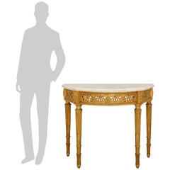 Consolle francese di fine secolo Luigi XVI in legno dorato e marmo di Carrara