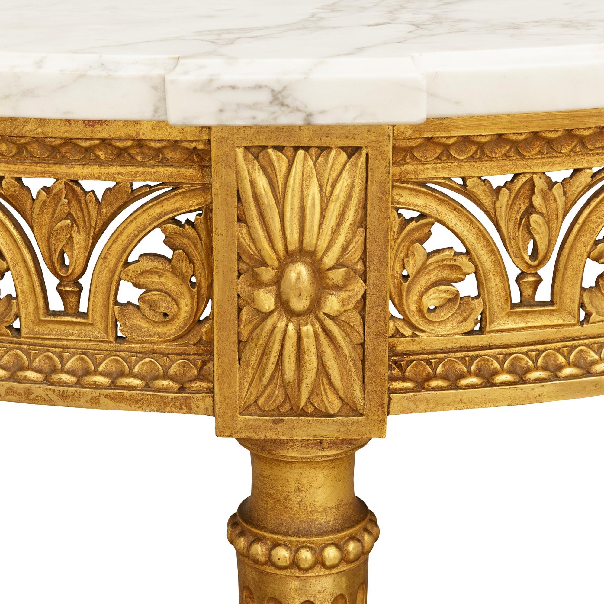 Marble French Turn of the Century Louis XVI st. Giltwood and Carrara marble console For Sale