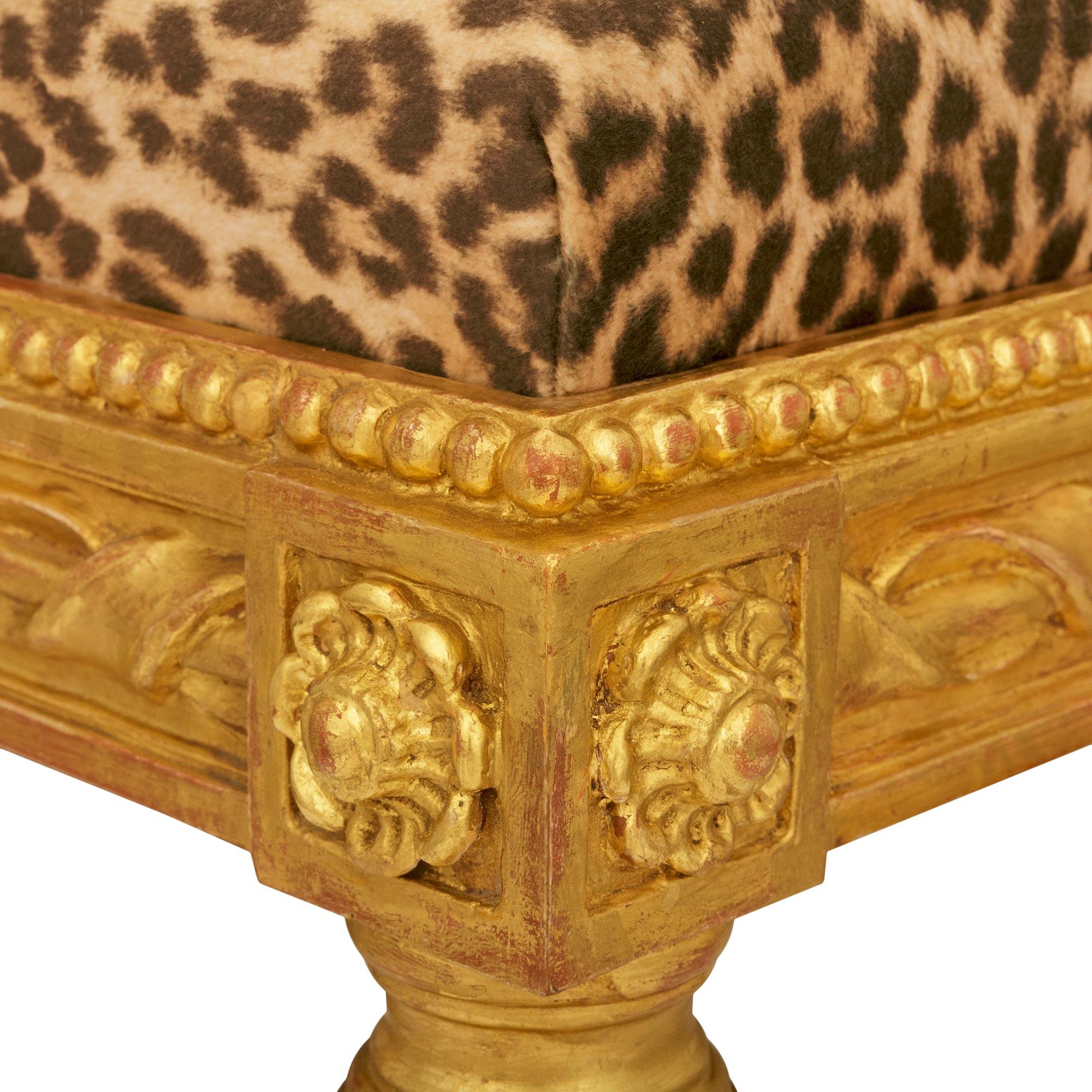 Fabric French Turn of the Century Louis XVI st. Giltwood bench For Sale