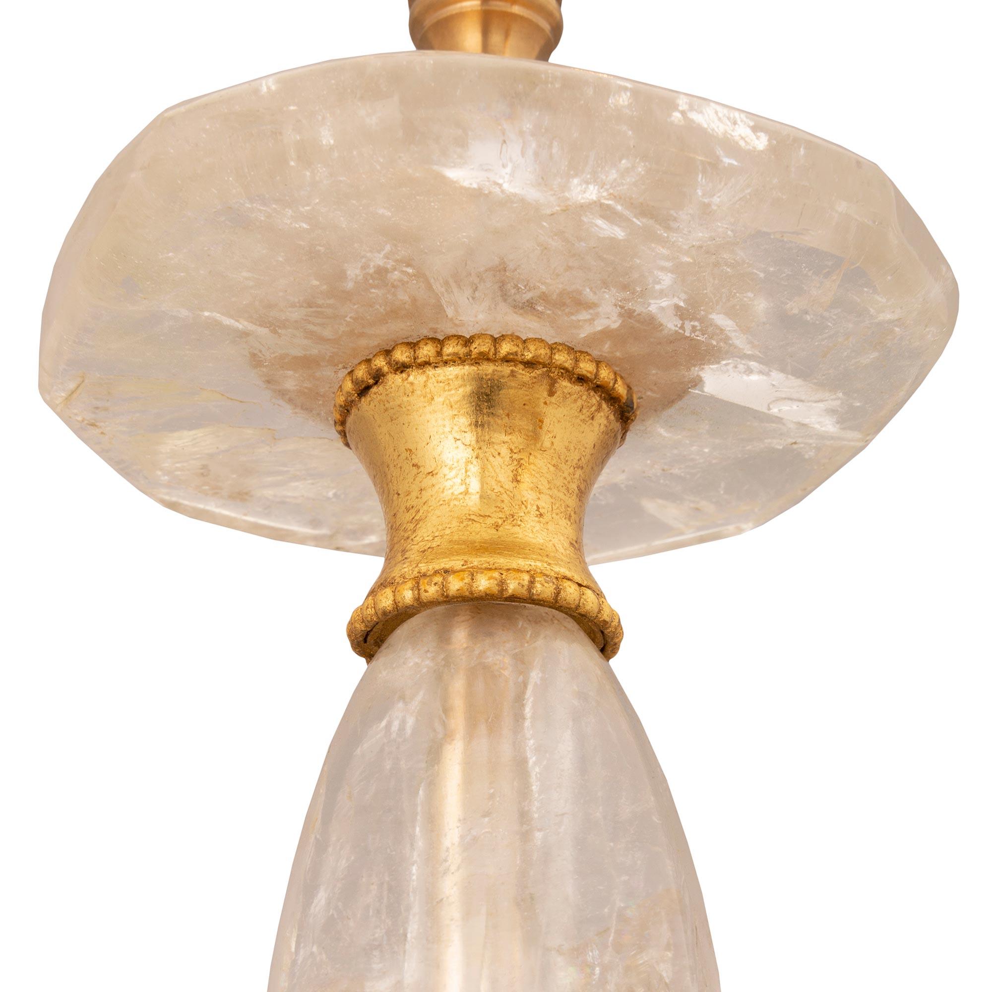 French Turn of the Century Louis XVI St. Giltwood, Metal, and Rock Crystal Lamp In Good Condition For Sale In West Palm Beach, FL