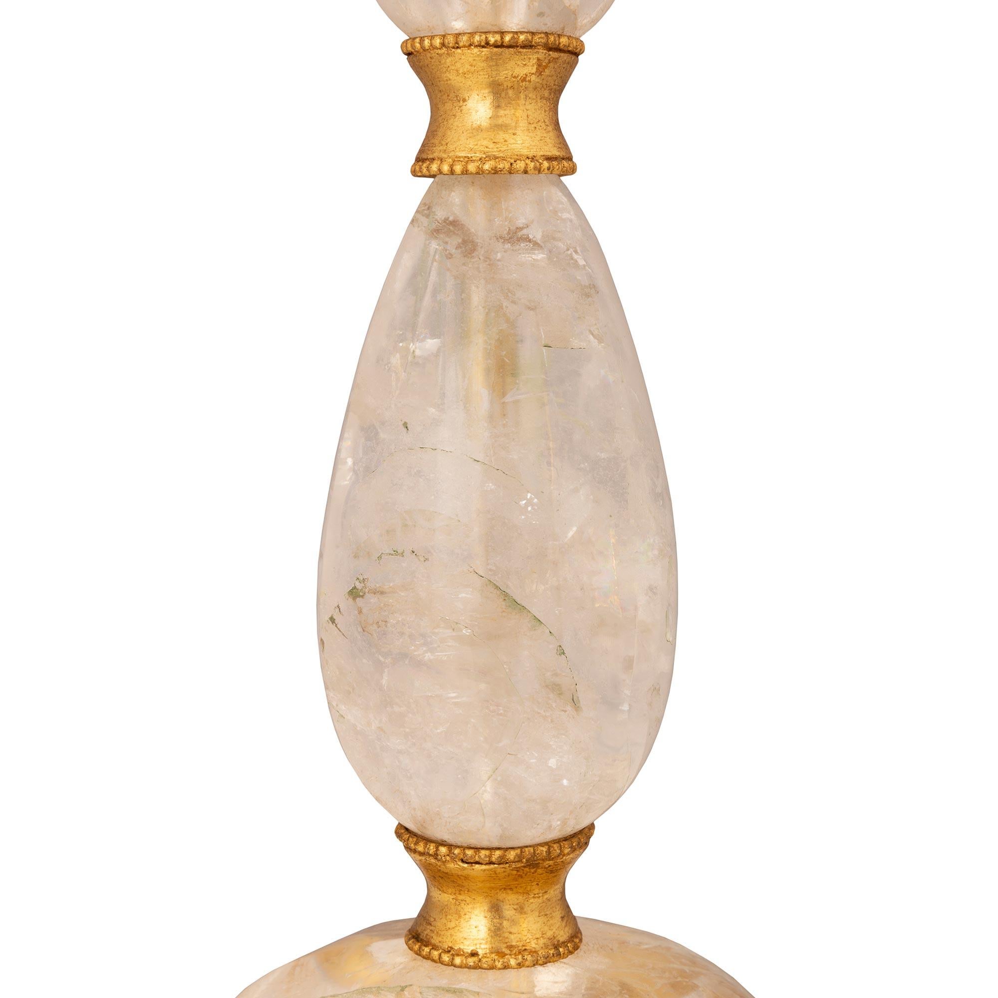 French Turn of the Century Louis XVI St. Giltwood, Metal, and Rock Crystal Lamp For Sale 1