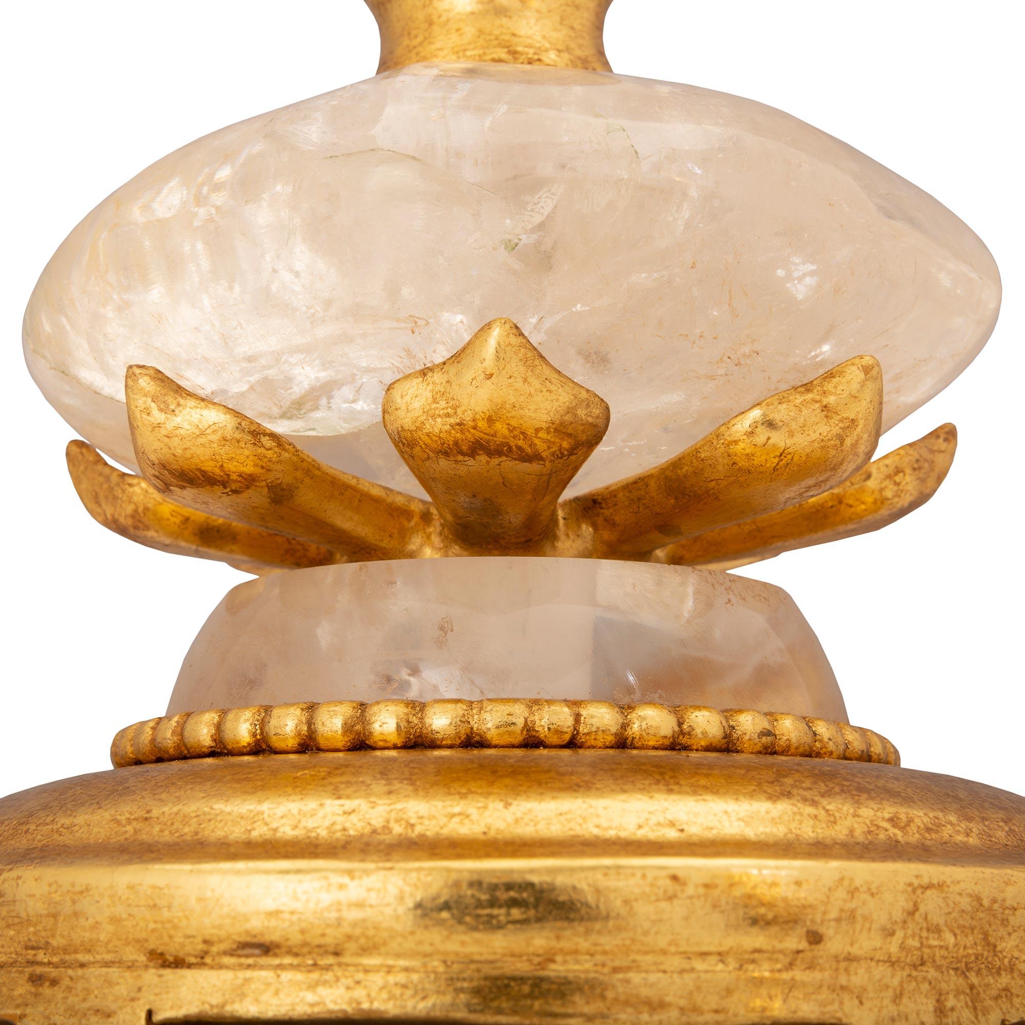 French Turn of the Century Louis XVI St. Giltwood, Metal, and Rock Crystal Lamp For Sale 2