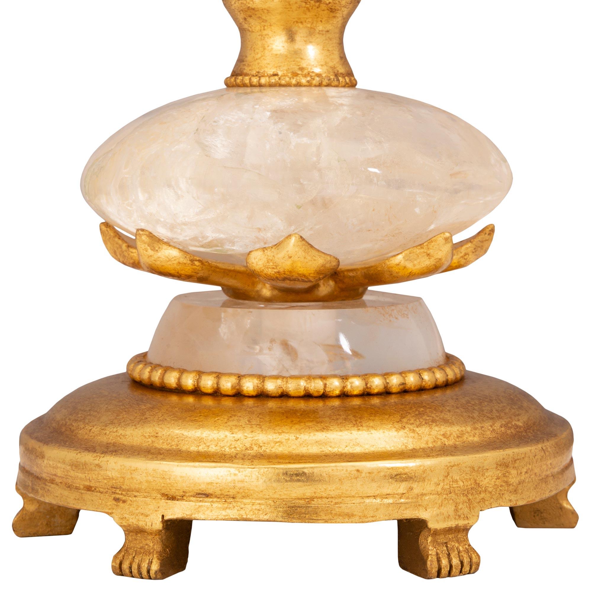 French Turn of the Century Louis XVI St. Giltwood, Metal, and Rock Crystal Lamp For Sale 3