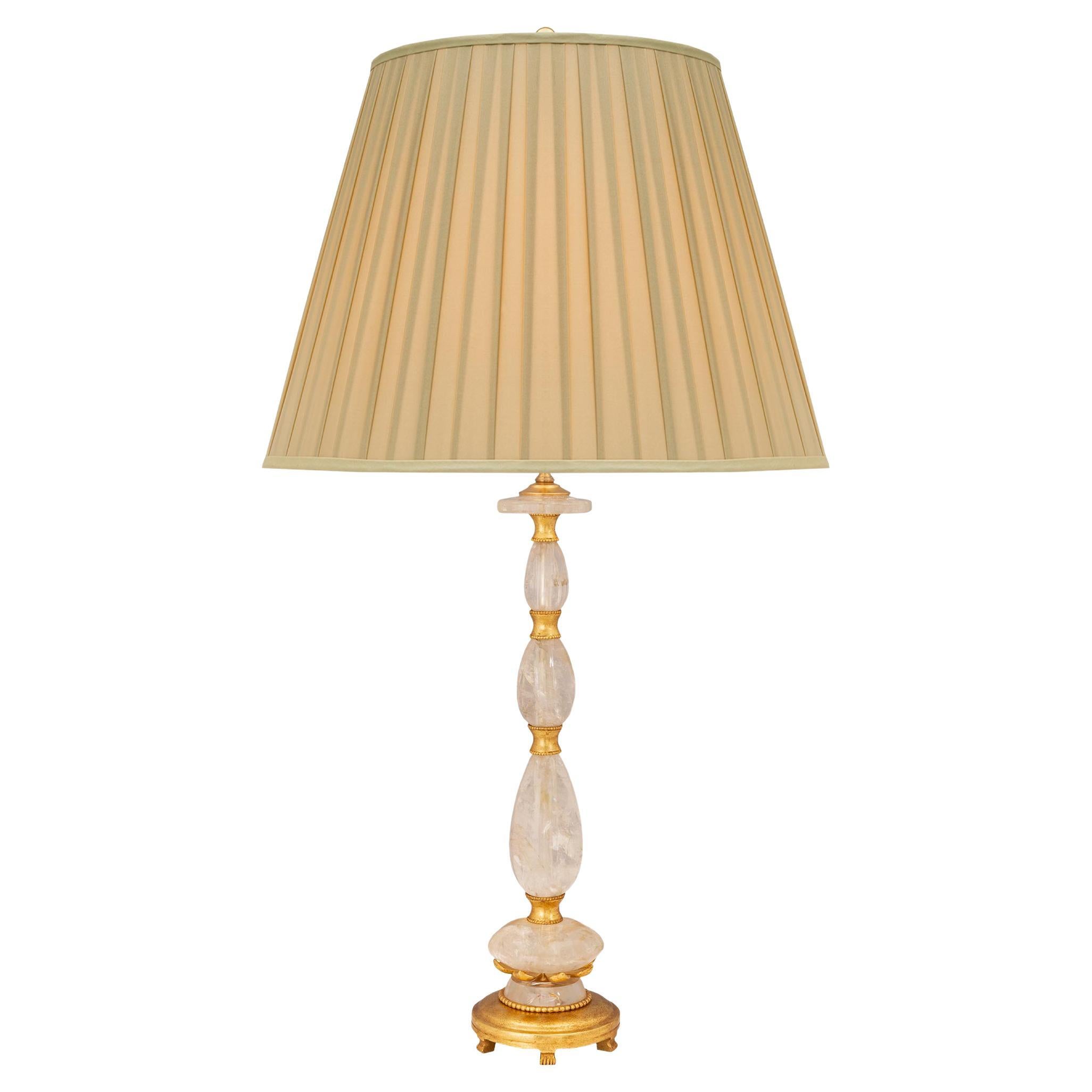 French Turn of the Century Louis XVI St. Giltwood, Metal, and Rock Crystal Lamp