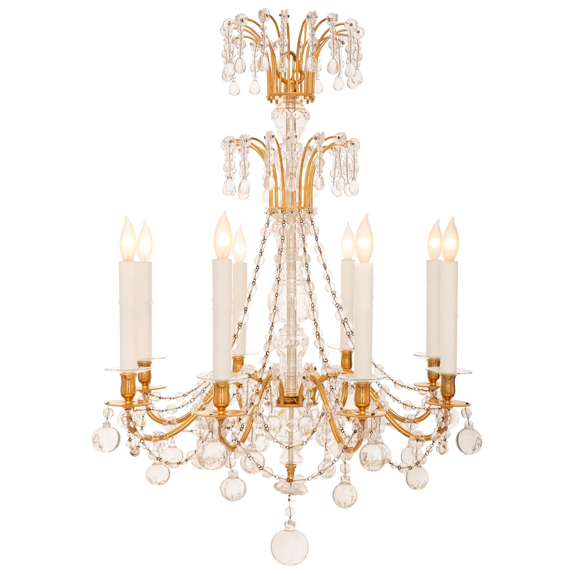 French Turn of the Century Louis XVI st. Ormolu and Crystal chandelier In Good Condition For Sale In West Palm Beach, FL