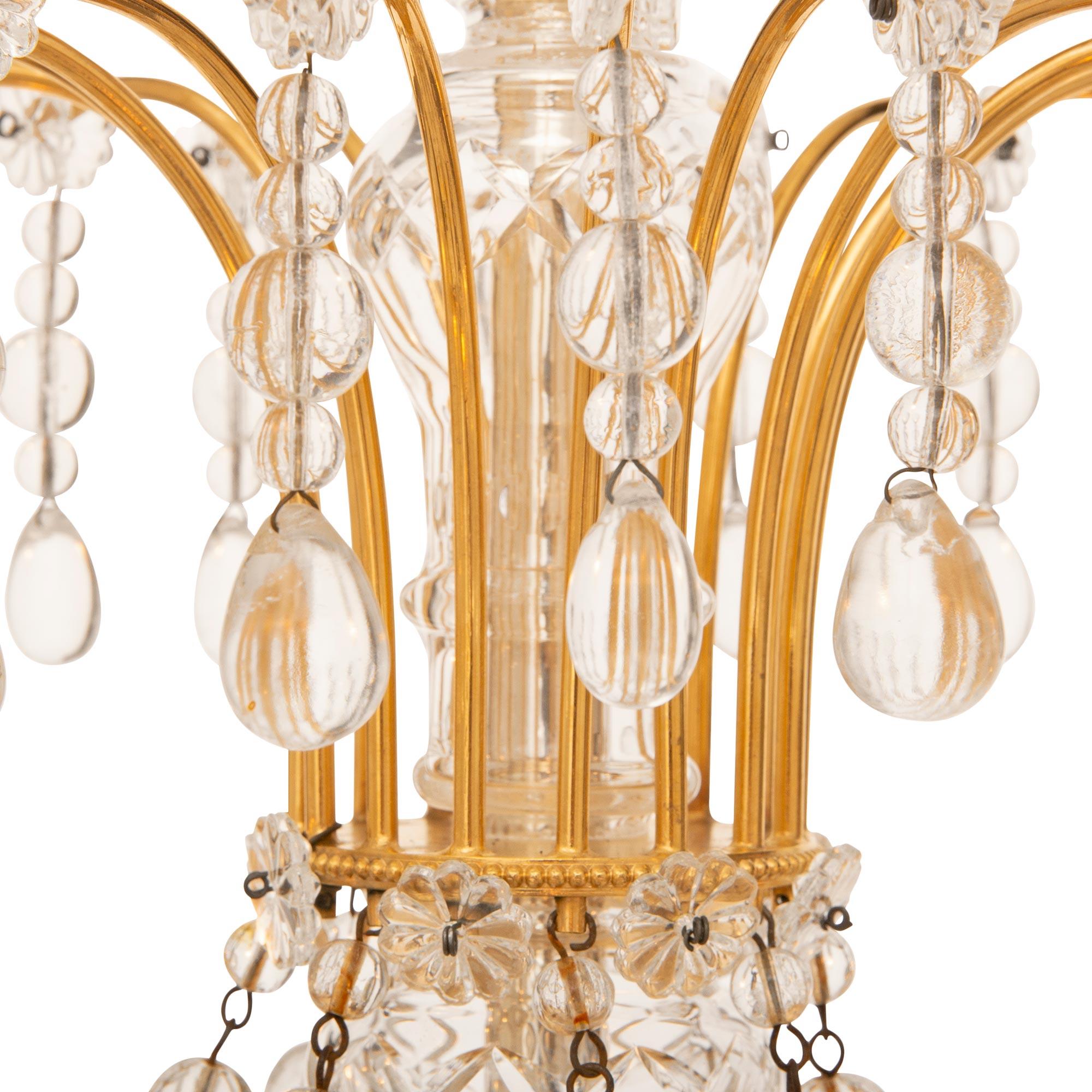 French Turn of the Century Louis XVI st. Ormolu and Crystal chandelier For Sale 1