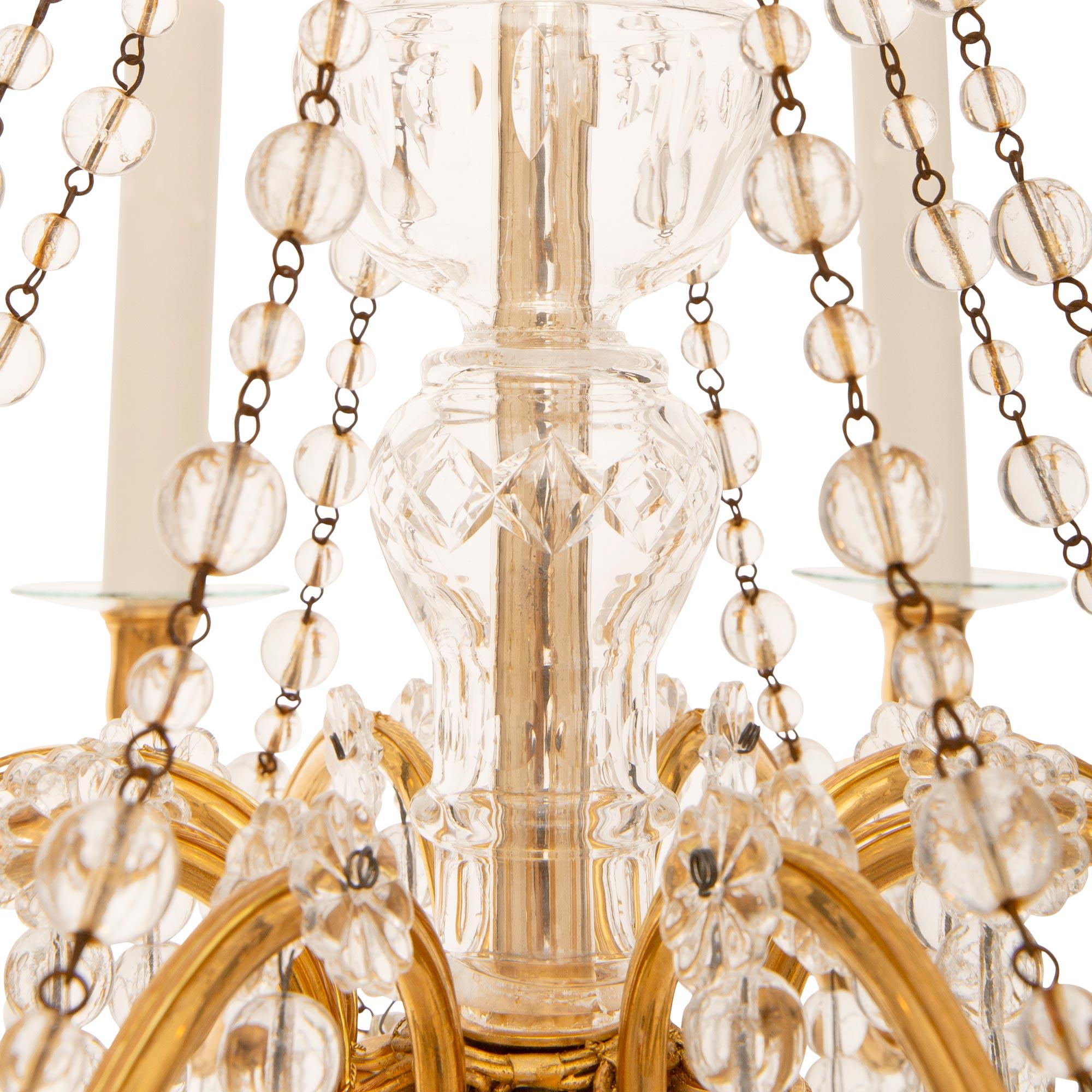French Turn of the Century Louis XVI st. Ormolu and Crystal chandelier For Sale 2