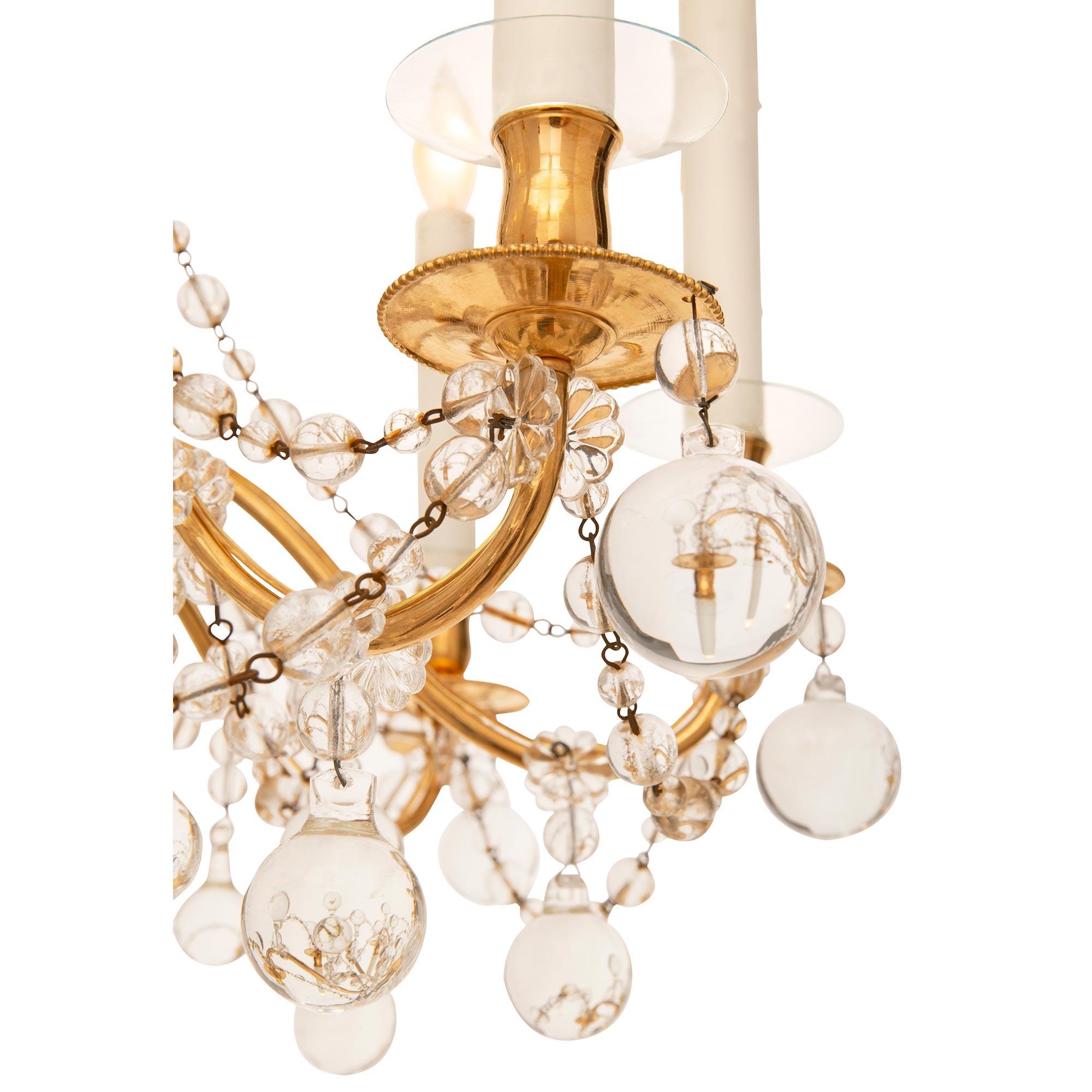 French Turn of the Century Louis XVI st. Ormolu and Crystal chandelier For Sale 3