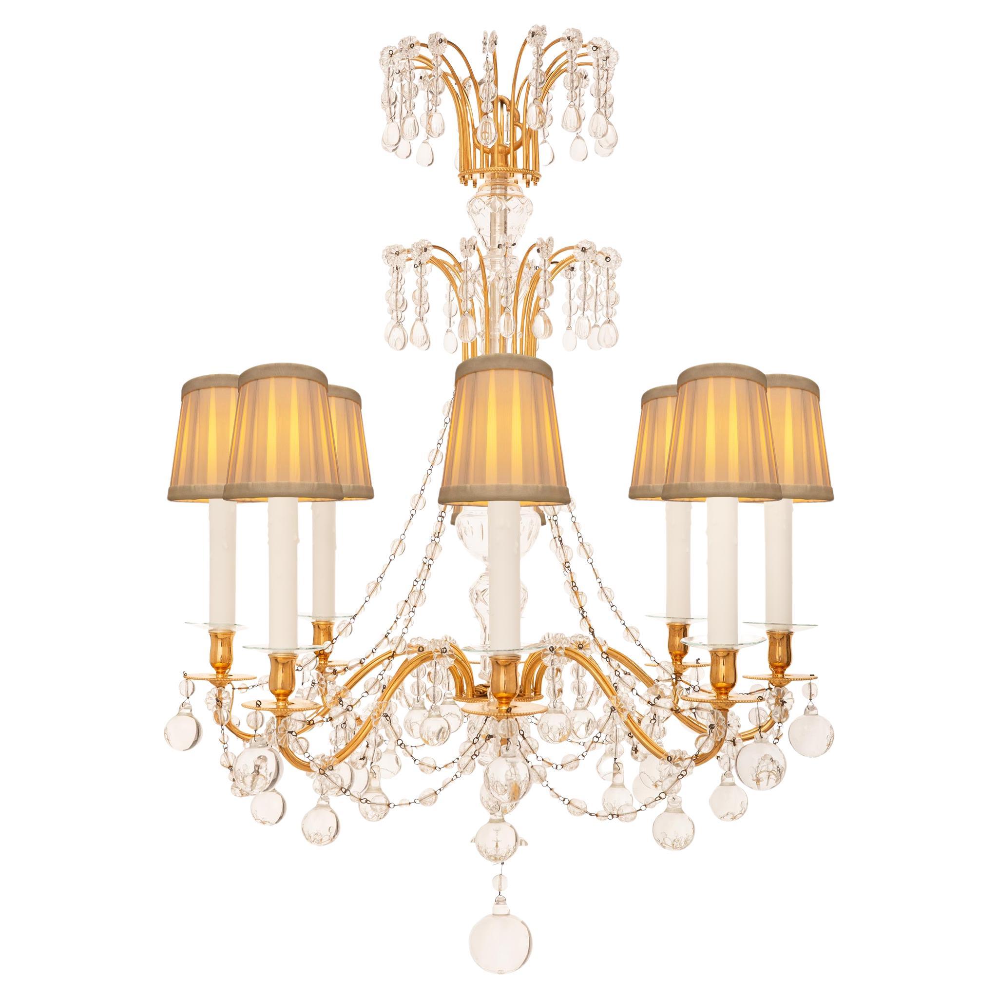 French Turn of the Century Louis XVI st. Ormolu and Crystal chandelier For Sale