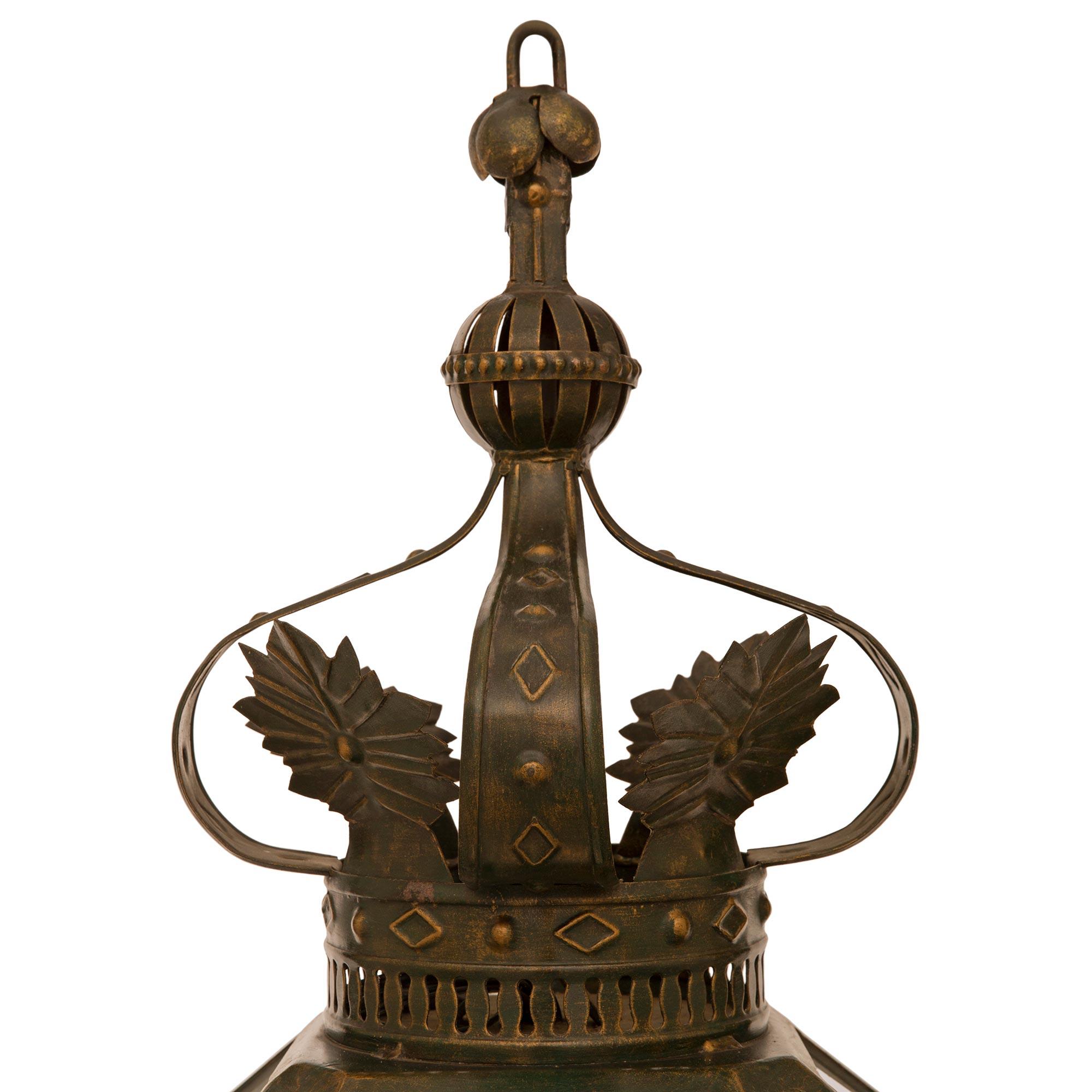 19th Century French Turn of the Century Louis XVI st. Wrought Iron lantern For Sale