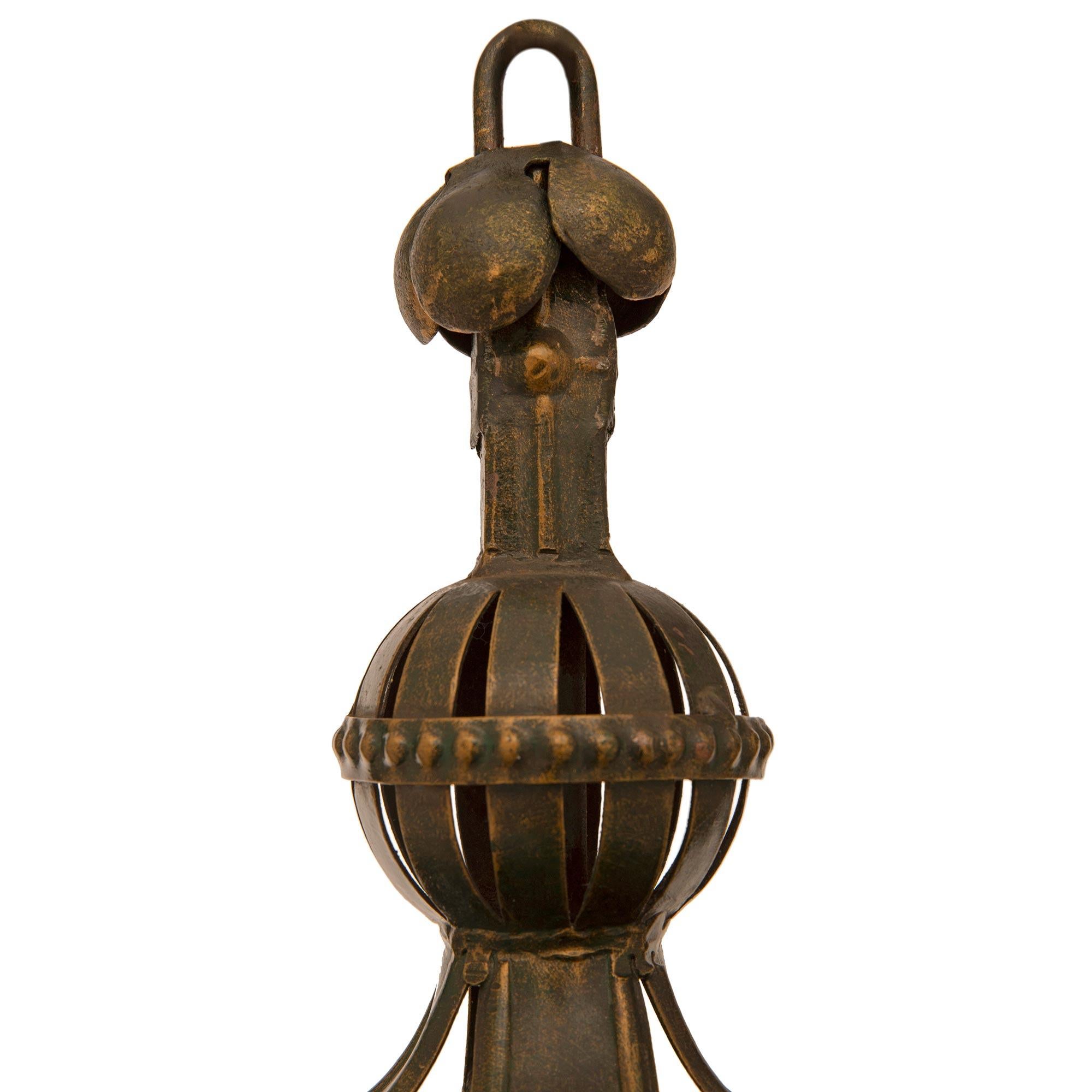 French Turn of the Century Louis XVI st. Wrought Iron lantern For Sale 1