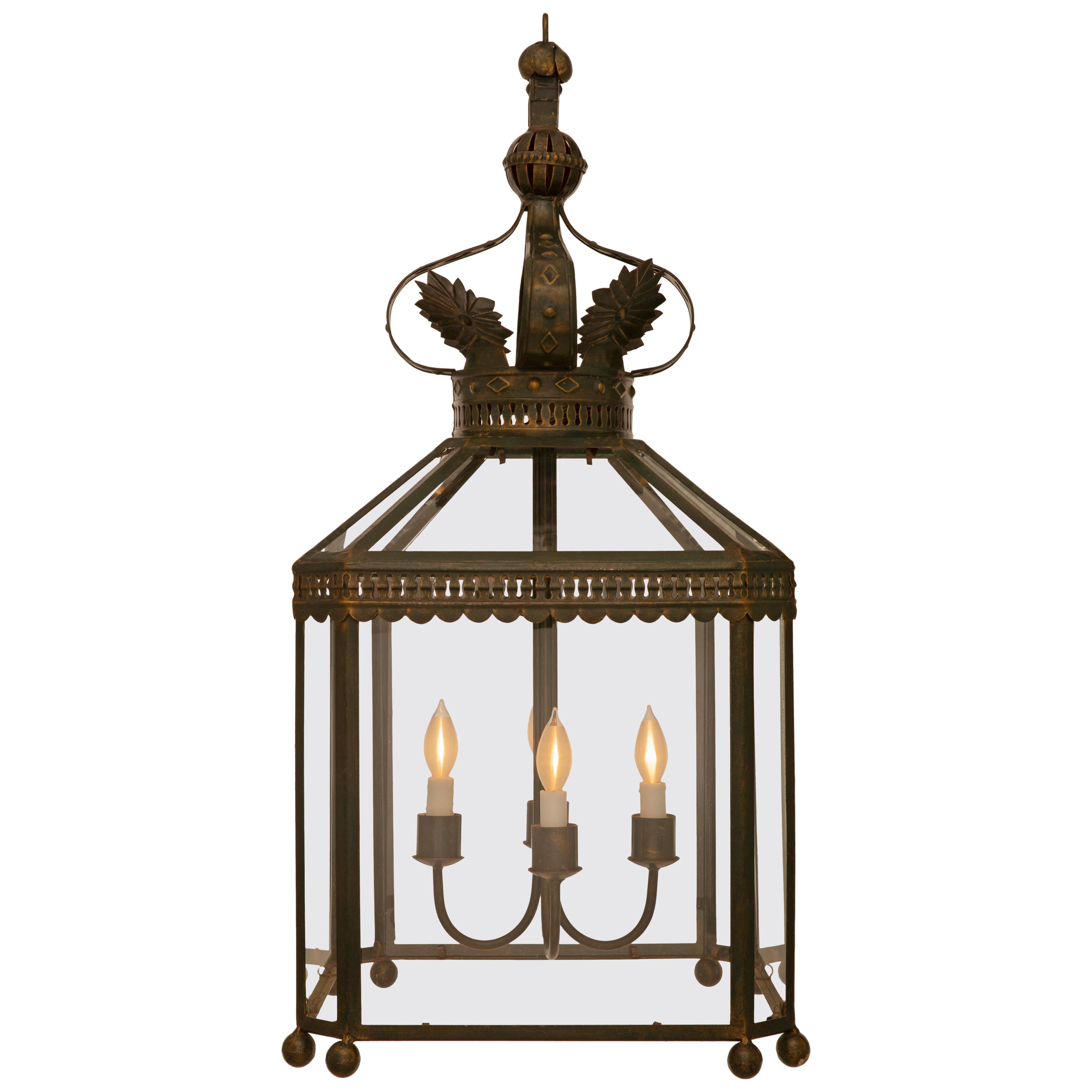 French Turn of the Century Louis XVI st. Wrought Iron lantern