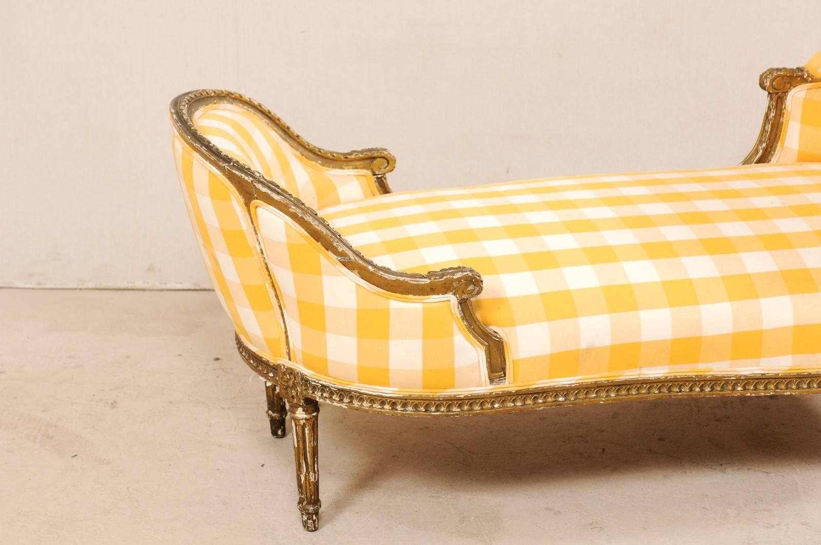 Carved French Louis XVI Style Duchesse en Bateau Chaise Lounge Chair, Late 19th C.  For Sale