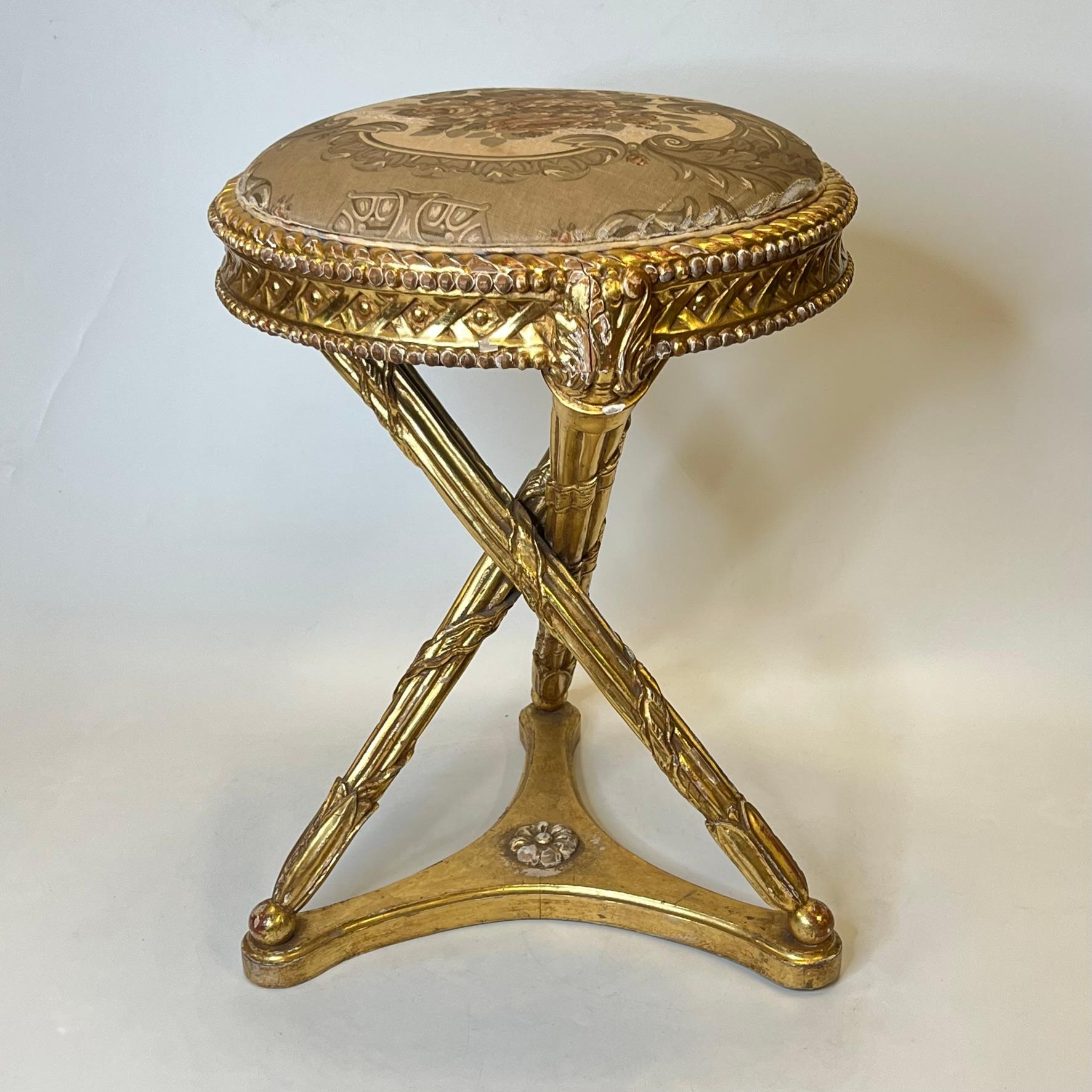 Wood  French Turn of the Century Louis XVI Style Giltwood Stool